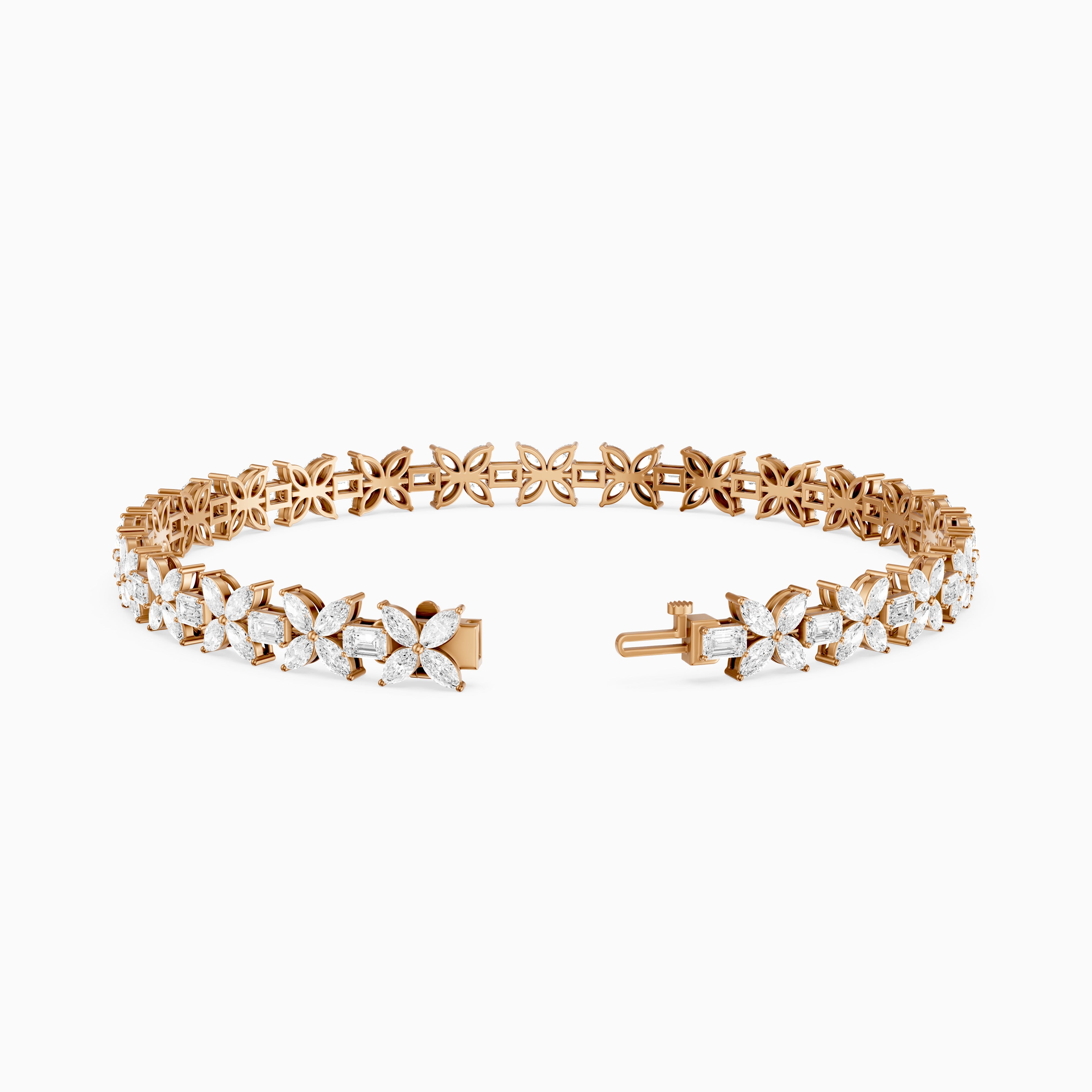 Fiorella Marquise Lab Grown Diamond Floral Bracelet with Emerald Cut Lab Diamonds