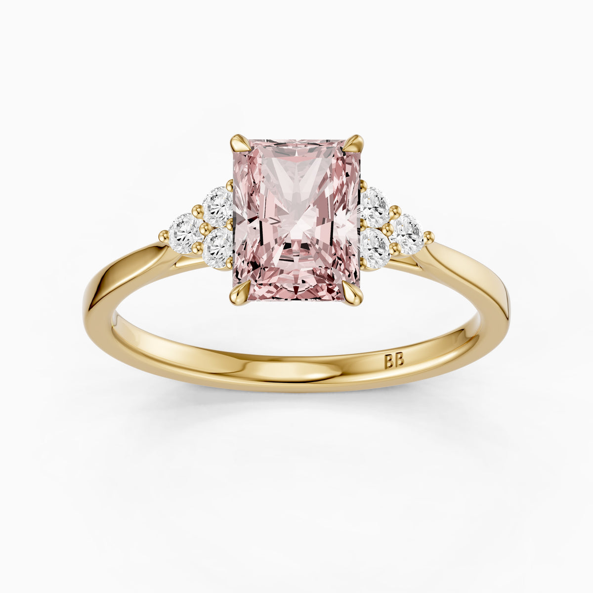 Nell Radiant Cut Side Stone Cluster Pink Lab Grown Diamond Ring