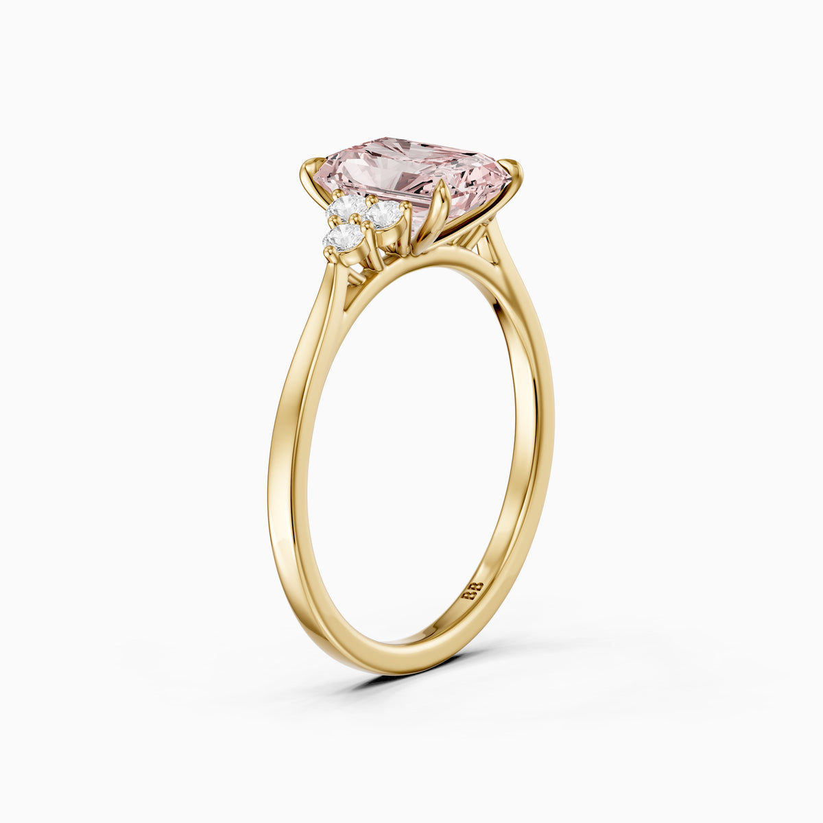 Nell Radiant Cut Side Stone Cluster Pink Lab Grown Diamond Ring