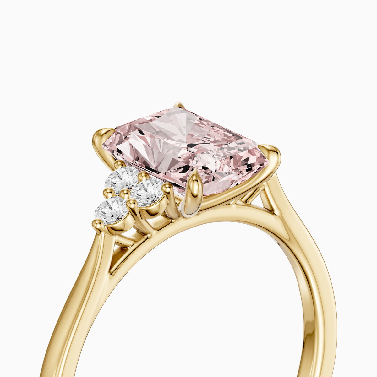 Nell Radiant Cut Side Stone Cluster Pink Lab Grown Diamond Ring