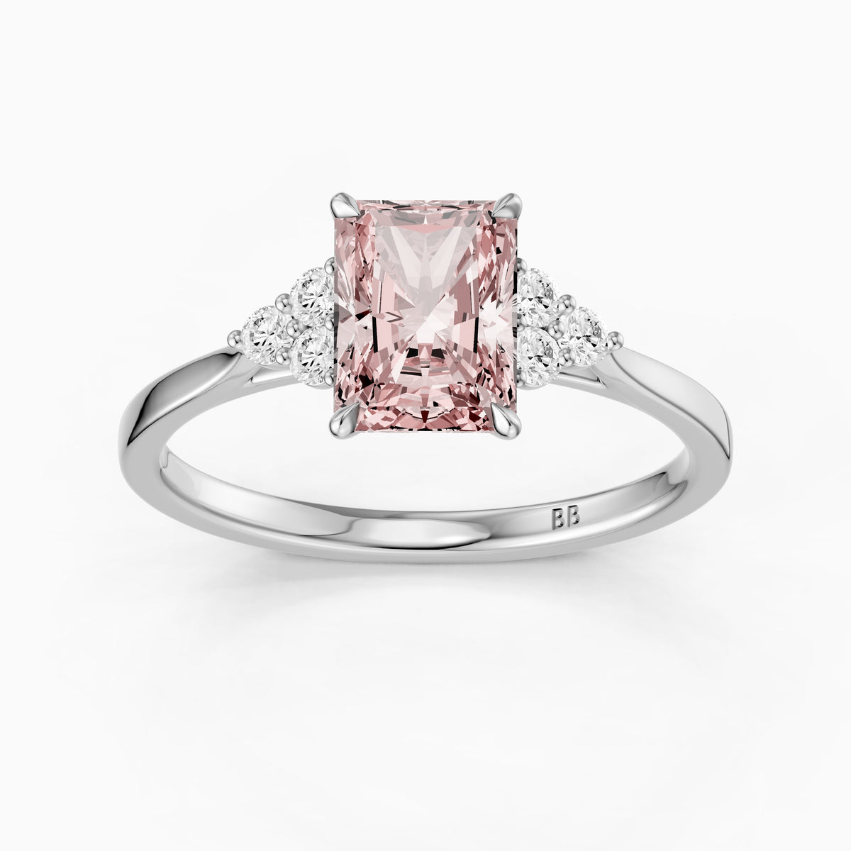 Nell Radiant Cut Side Stone Cluster Pink Lab Grown Diamond Ring