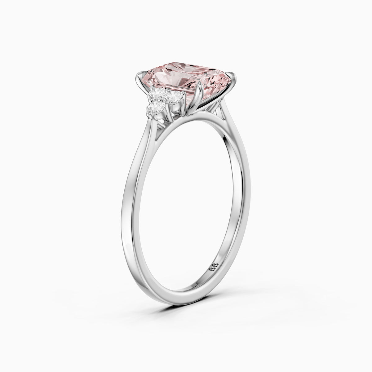 Nell Radiant Cut Side Stone Cluster Pink Lab Grown Diamond Ring