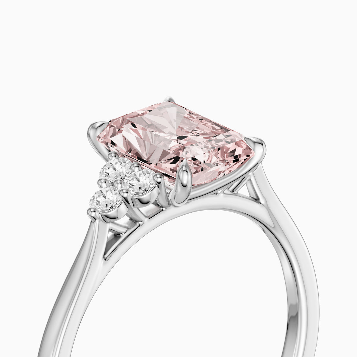 Nell Radiant Cut Side Stone Cluster Pink Lab Grown Diamond Ring