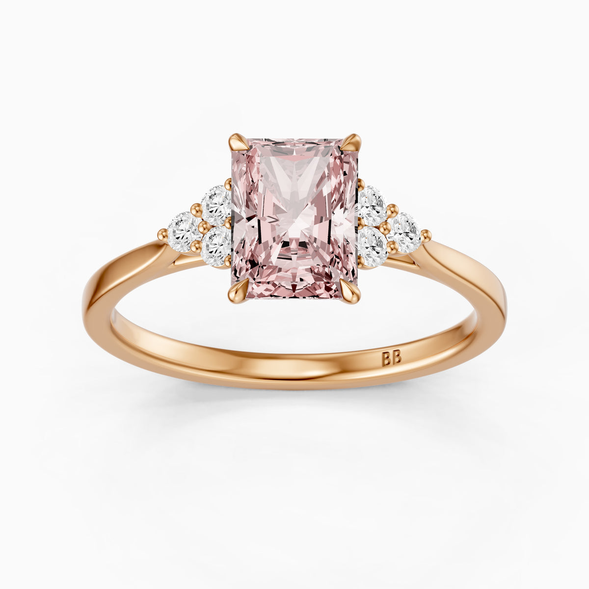 Nell Radiant Cut Side Stone Cluster Pink Lab Grown Diamond Ring