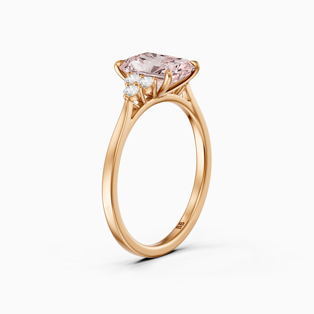 Nell Radiant Cut Side Stone Cluster Pink Lab Grown Diamond Ring