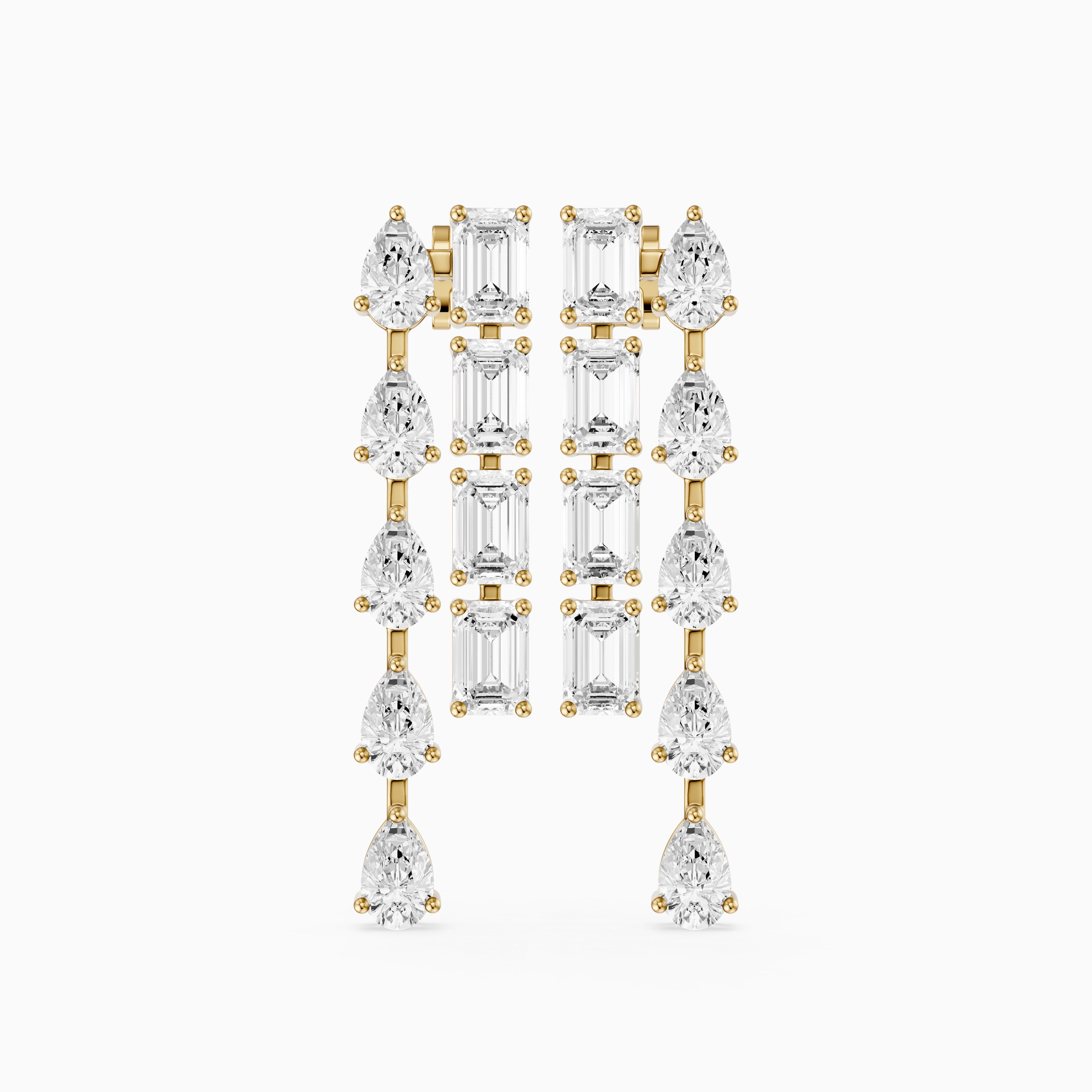 Delta Dual Linear Pear and Emerald Cut Lab Grown Diamond Dangle Earrings