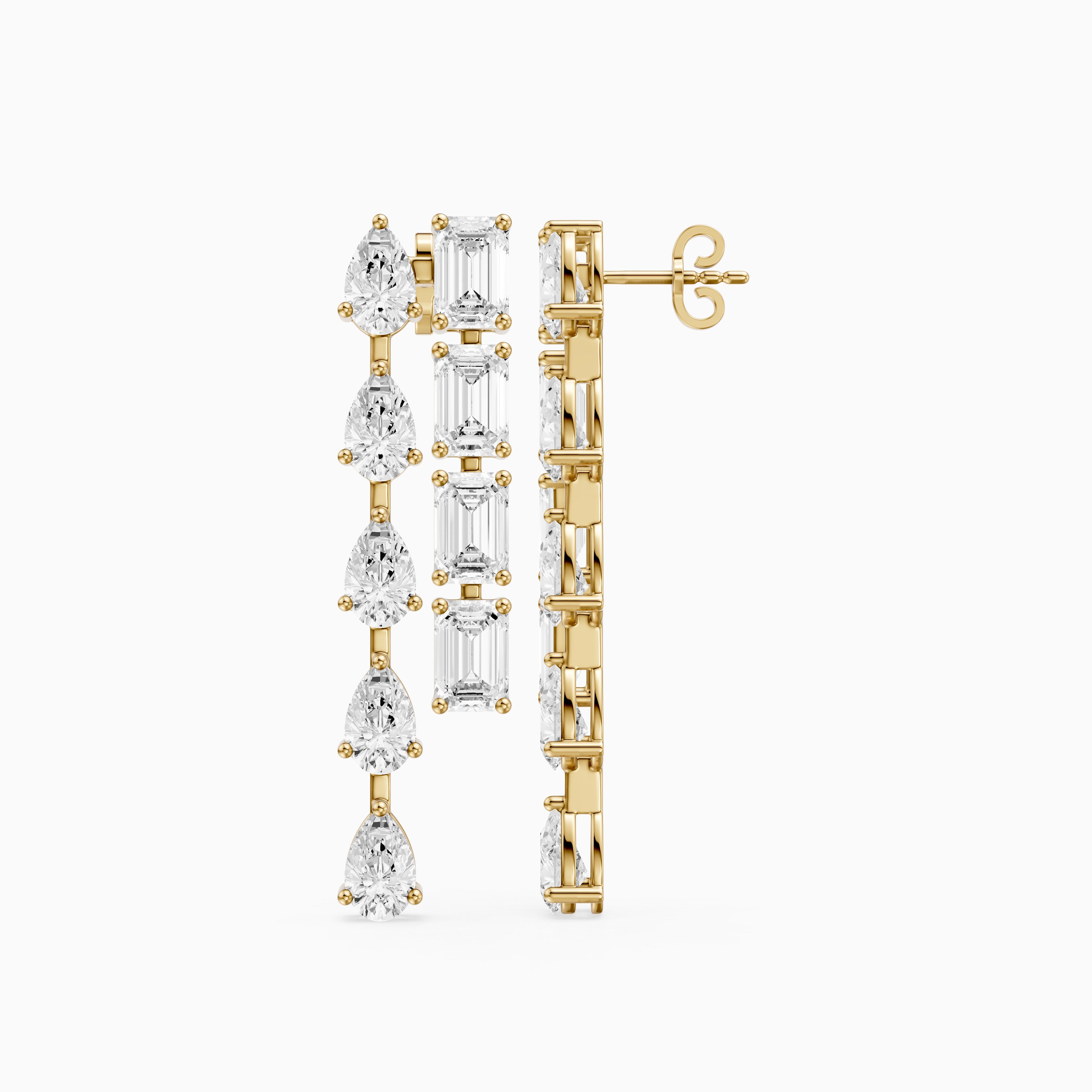 Delta Dual Linear Pear and Emerald Cut Lab Grown Diamond Dangle Earrings