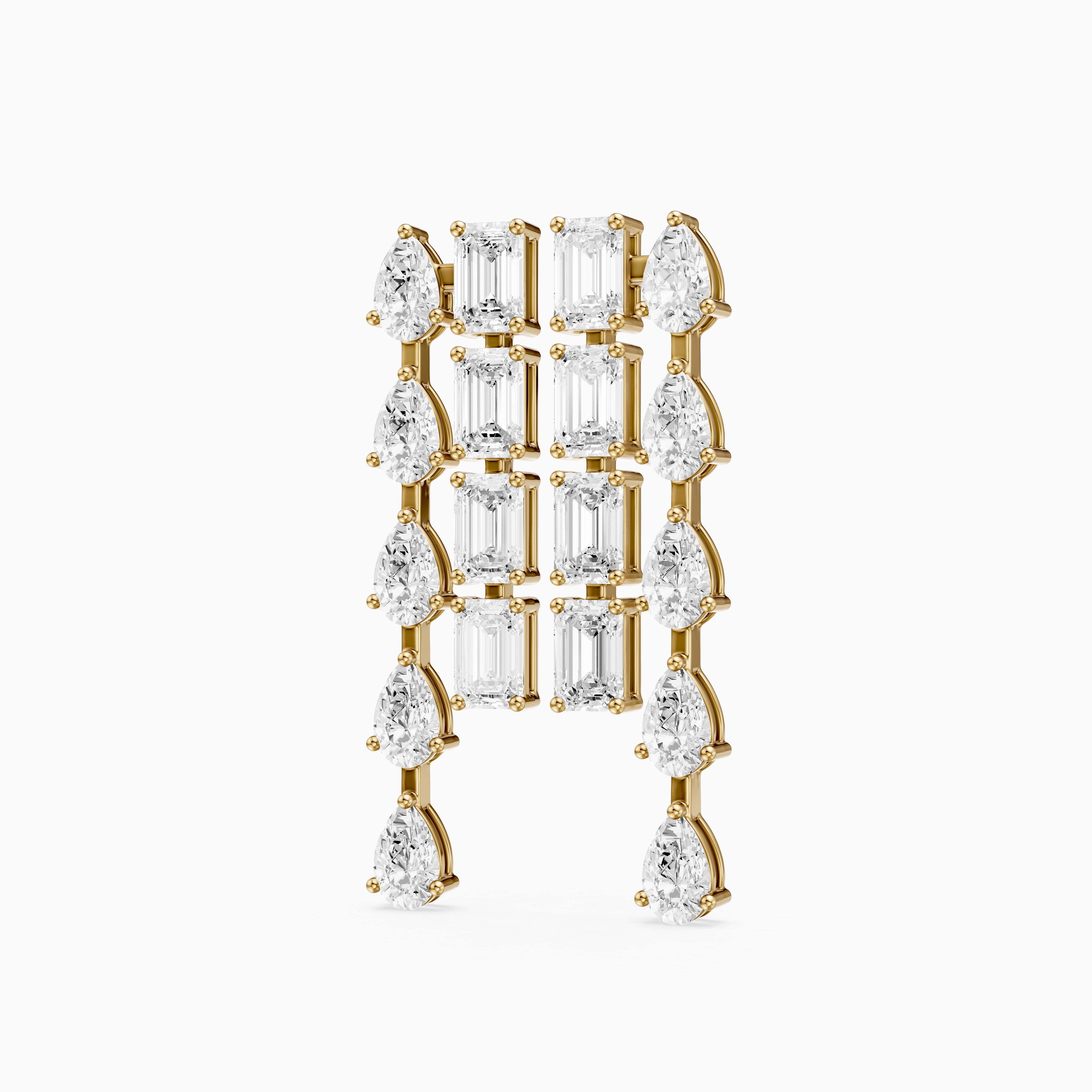 Delta Dual Linear Pear and Emerald Cut Lab Grown Diamond Dangle Earrings