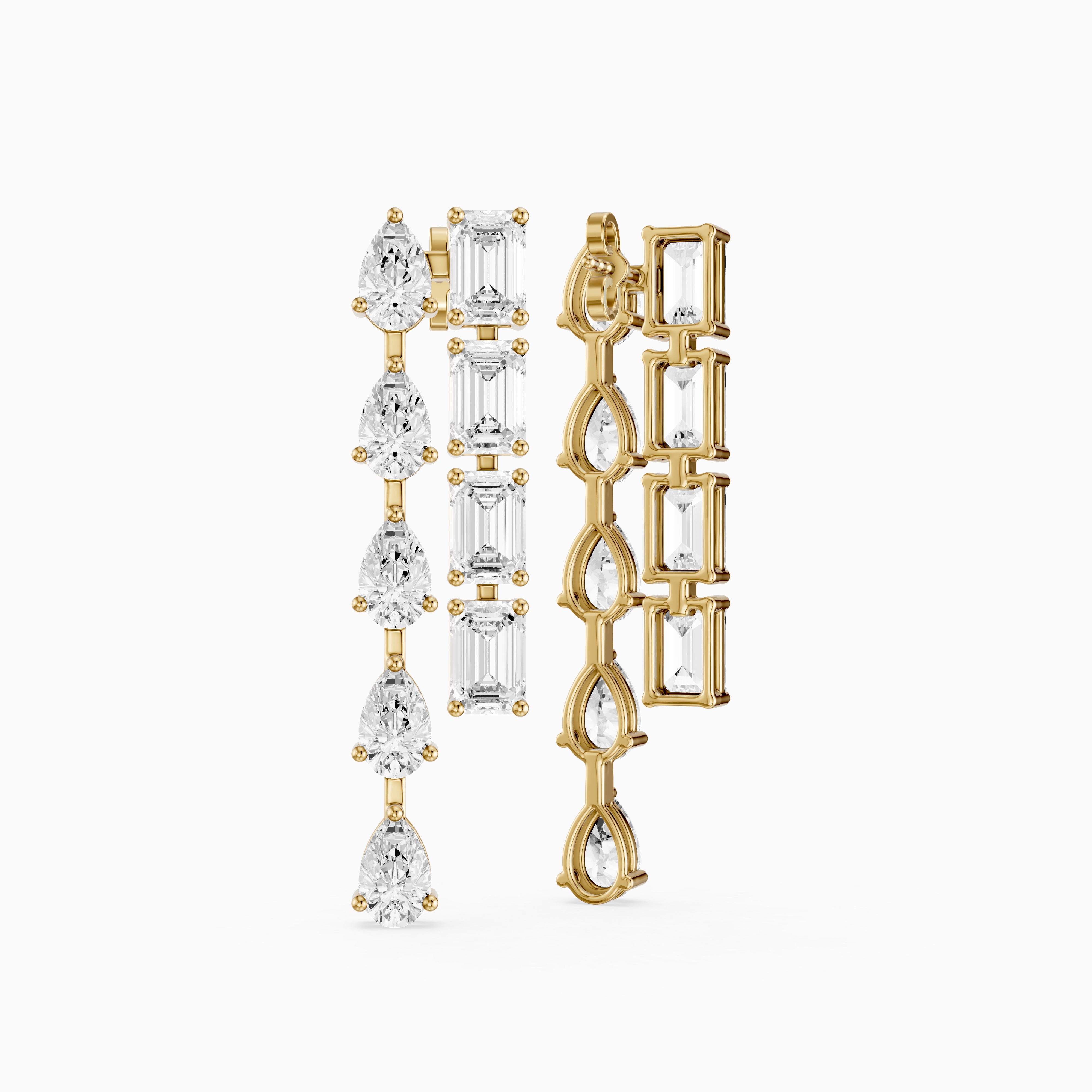 Delta Dual Linear Pear and Emerald Cut Lab Grown Diamond Dangle Earrings