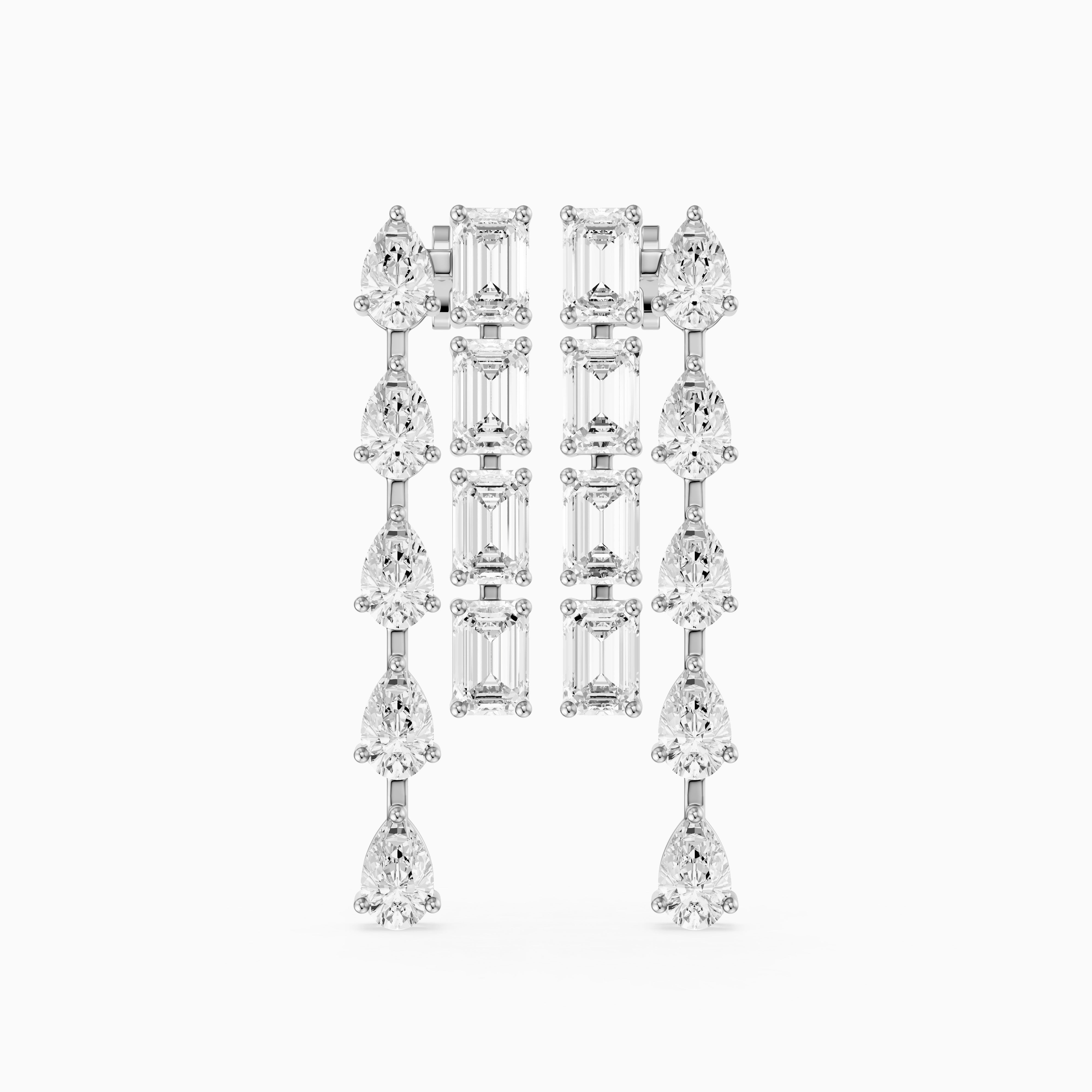 Delta Dual Linear Pear and Emerald Cut Lab Grown Diamond Dangle Earrings