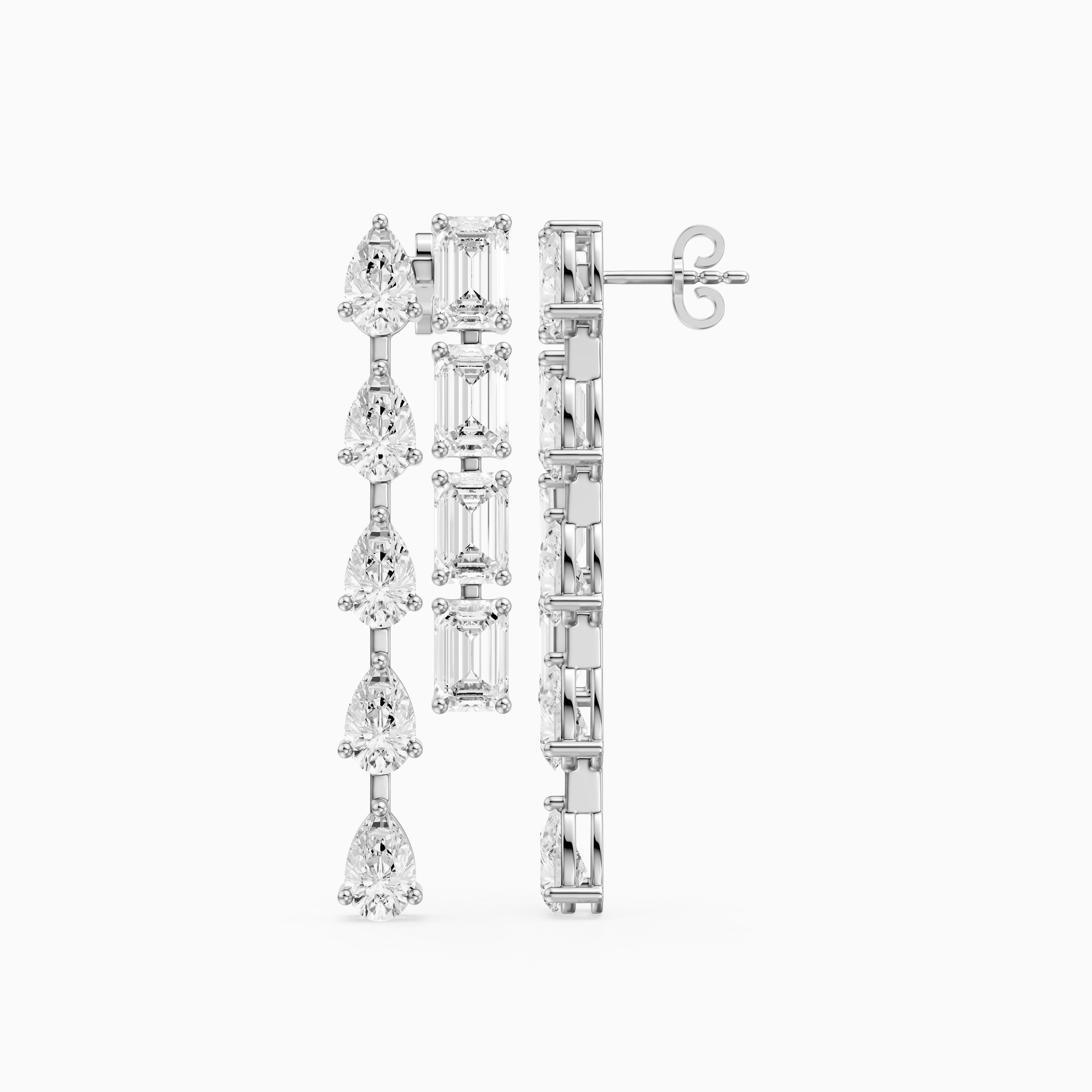 Delta Dual Linear Pear and Emerald Cut Lab Grown Diamond Dangle Earrings