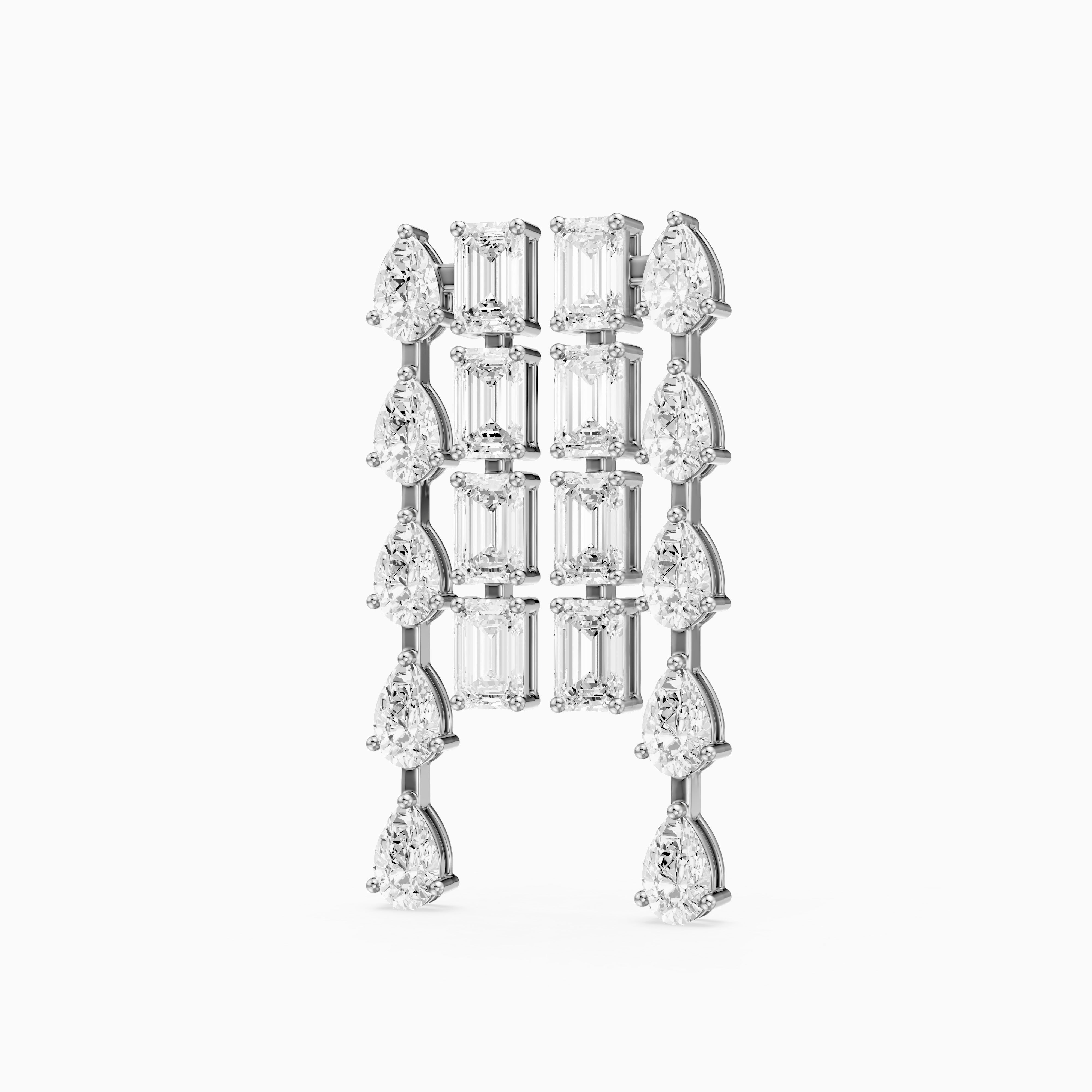 Delta Dual Linear Pear and Emerald Cut Lab Grown Diamond Dangle Earrings