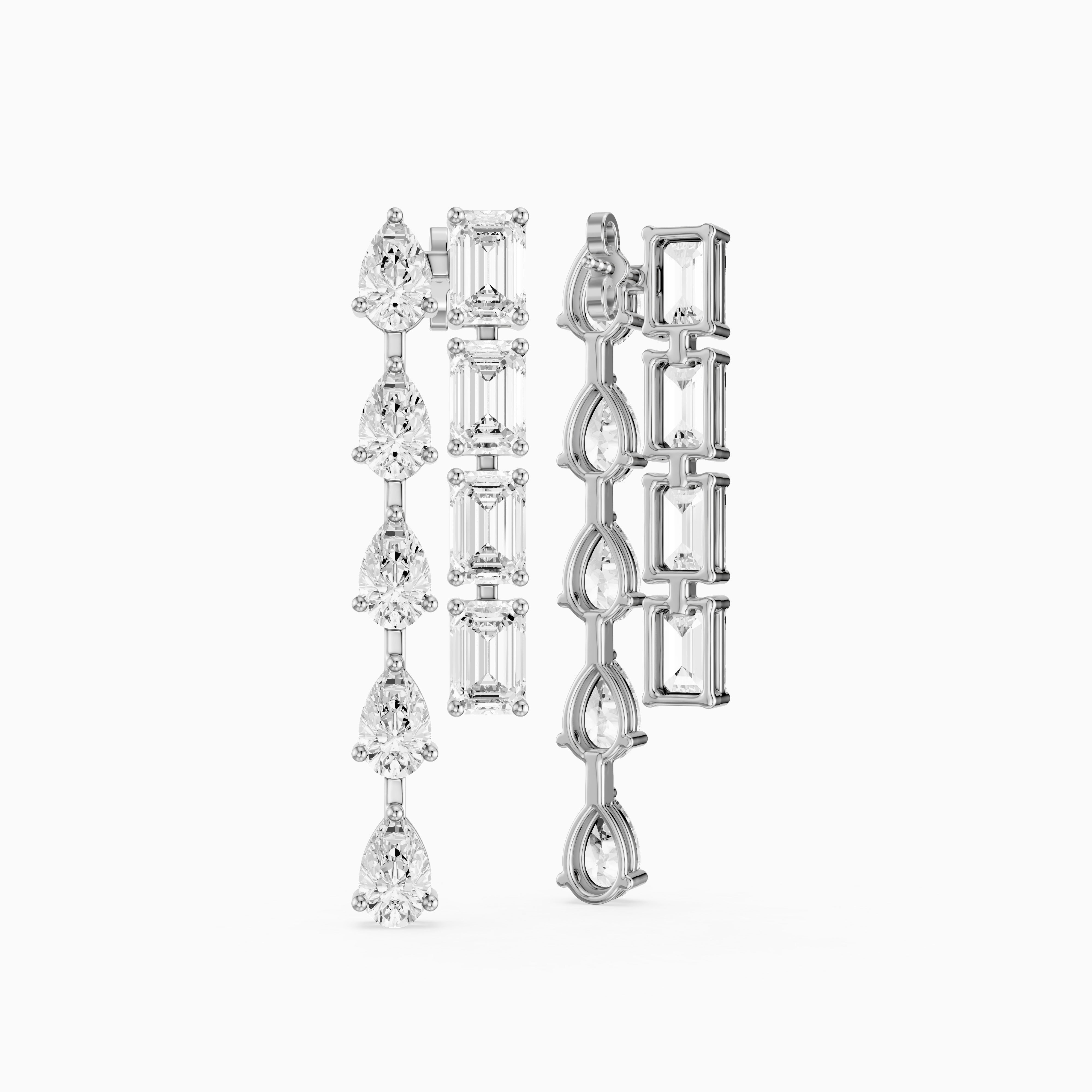 Delta Dual Linear Pear and Emerald Cut Lab Grown Diamond Dangle Earrings