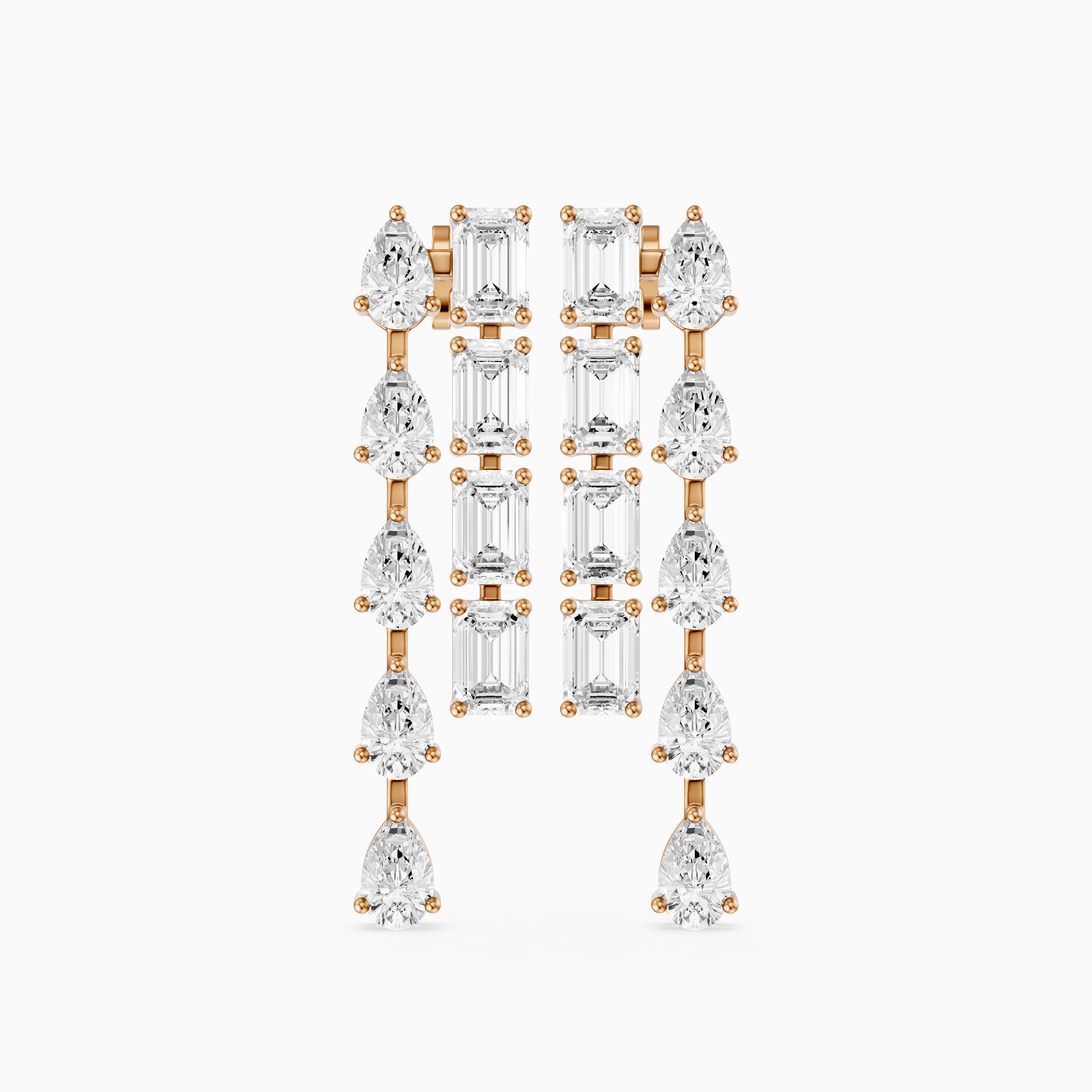 Delta Dual Linear Pear and Emerald Cut Lab Grown Diamond Dangle Earrings