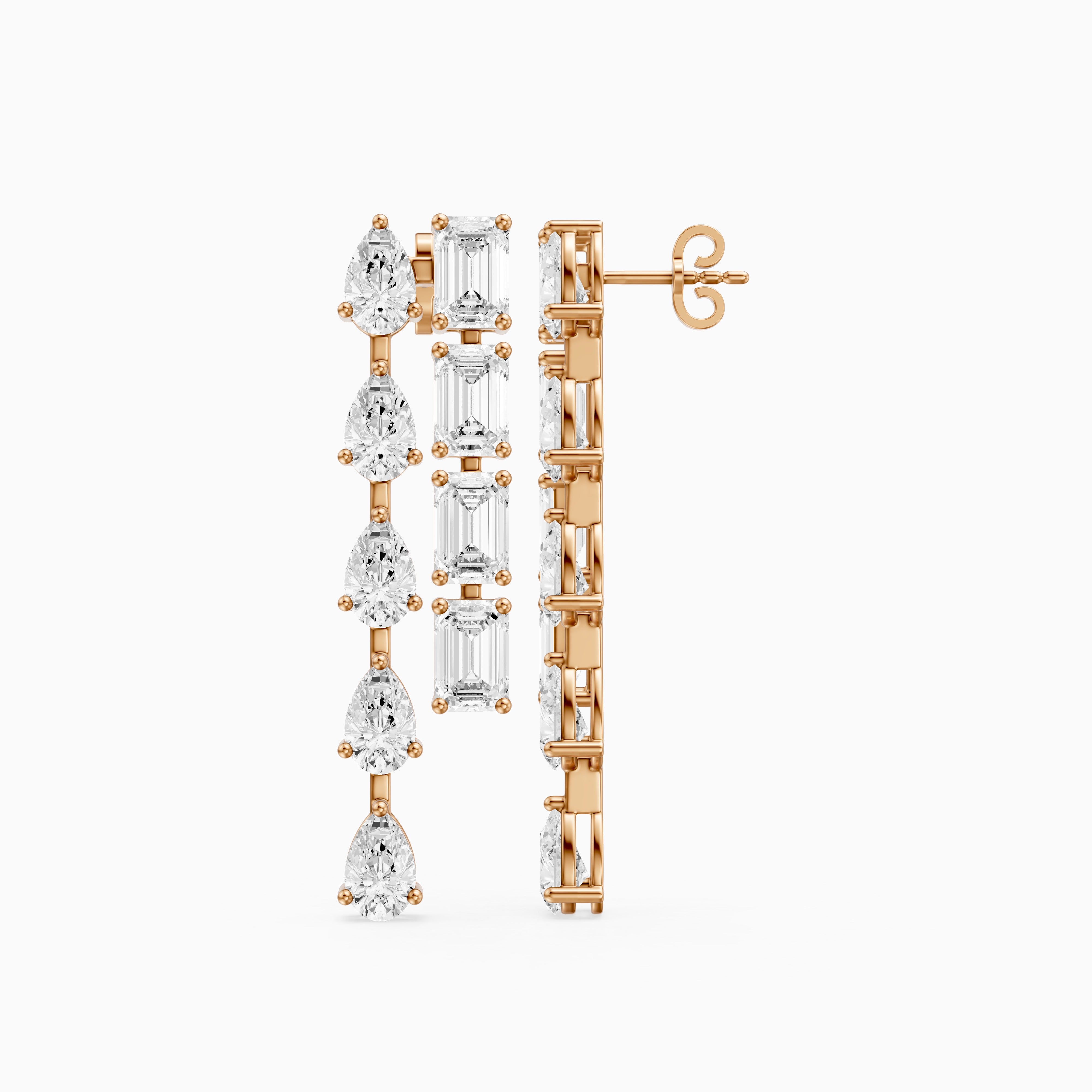 Delta Dual Linear Pear and Emerald Cut Lab Grown Diamond Dangle Earrings