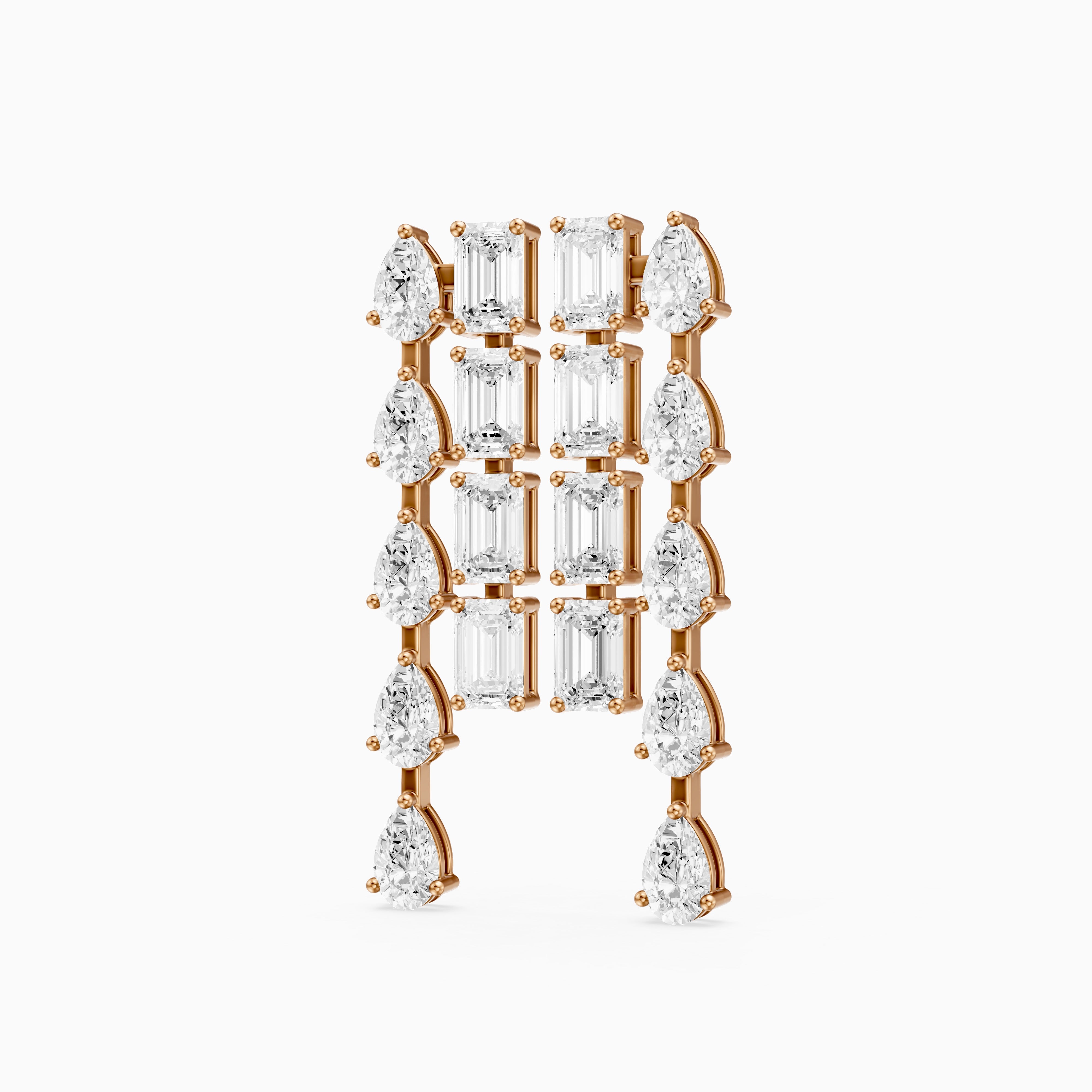 Delta Dual Linear Pear and Emerald Cut Lab Grown Diamond Dangle Earrings