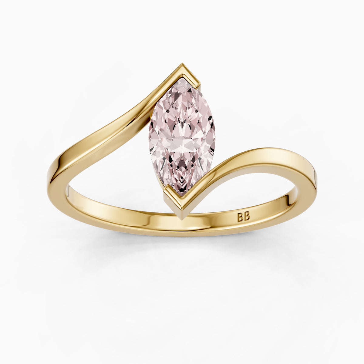 Cia Marquise Cut Solitaire Bypass Shank Pink Lab Grown Diamond Ring
