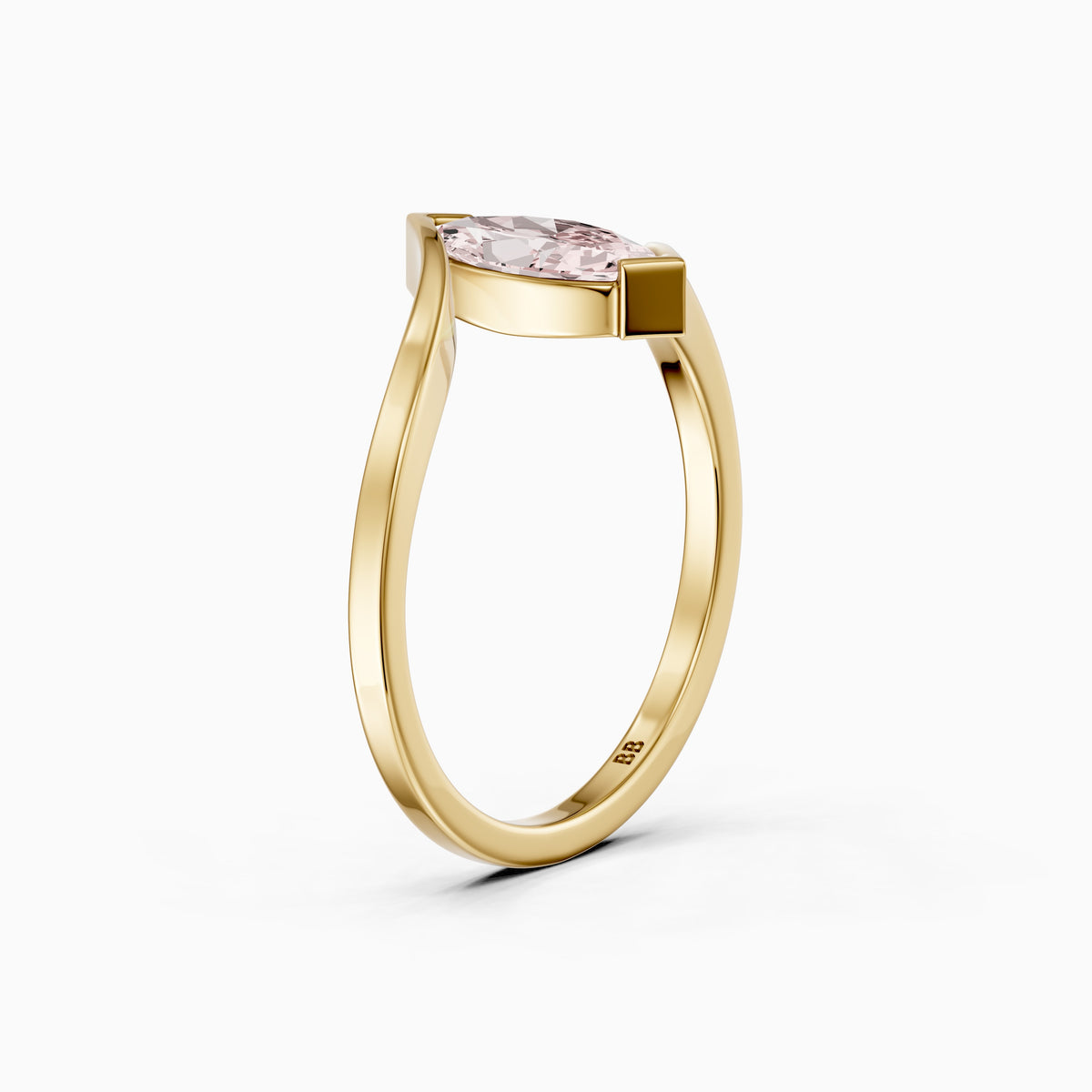 Cia Marquise Cut Solitaire Bypass Shank Pink Lab Grown Diamond Ring