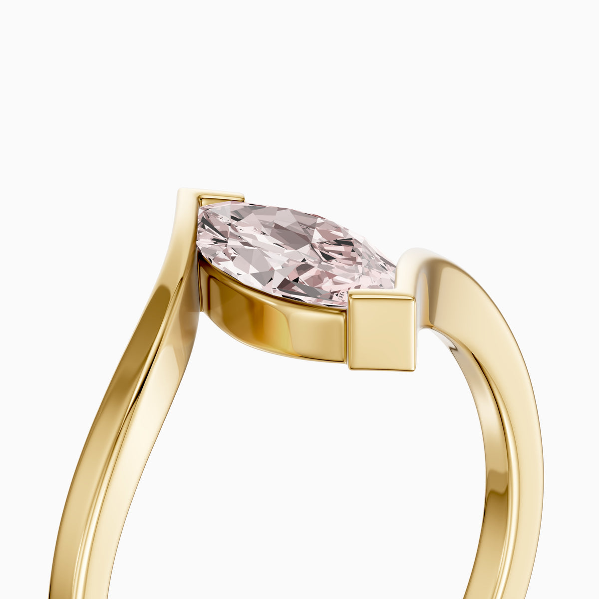 Cia Marquise Cut Solitaire Bypass Shank Pink Lab Grown Diamond Ring