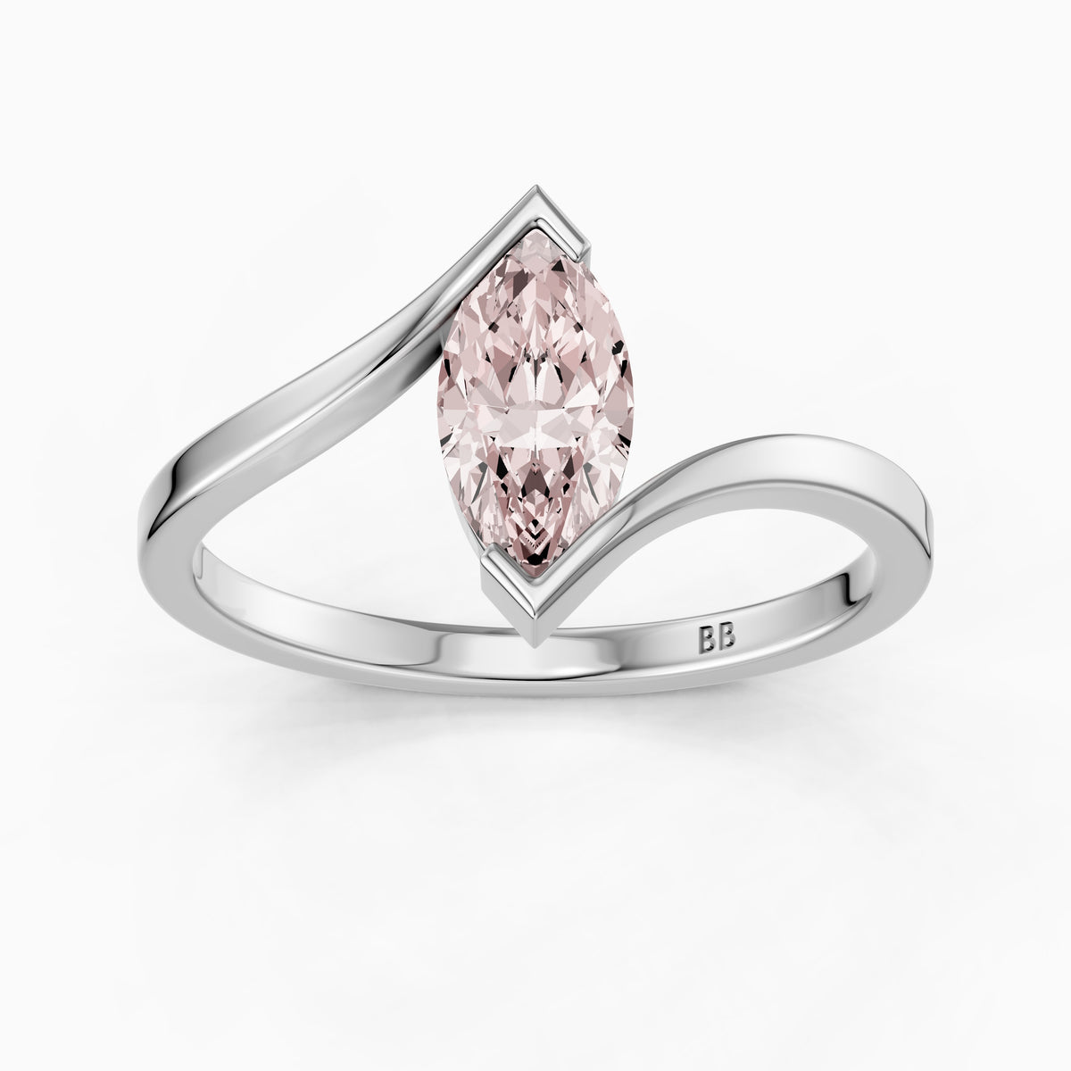 Cia Marquise Cut Solitaire Bypass Shank Pink Lab Grown Diamond Ring