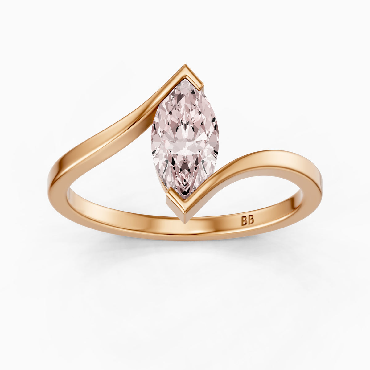 Cia Marquise Cut Solitaire Bypass Shank Pink Lab Grown Diamond Ring