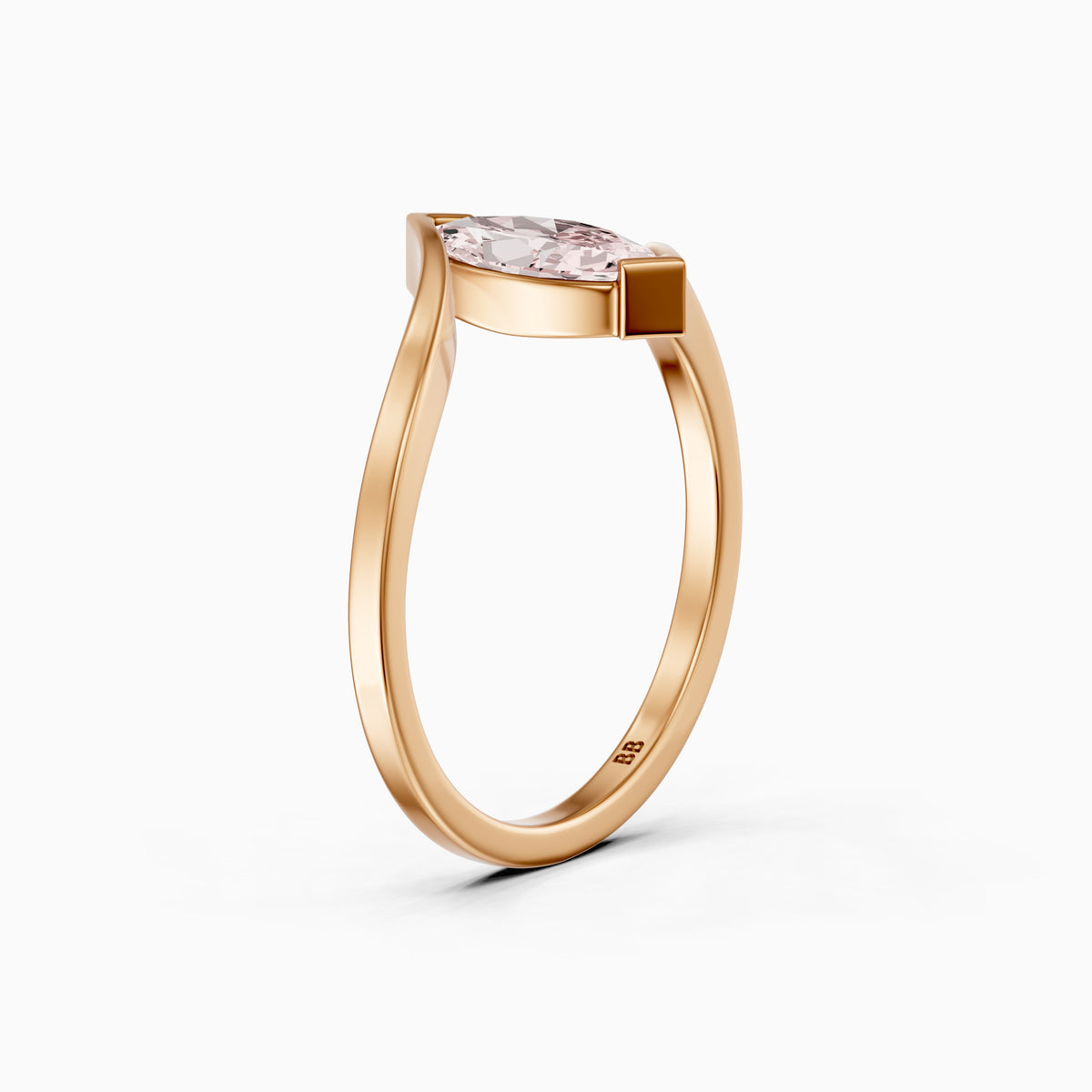 Cia Marquise Cut Solitaire Bypass Shank Pink Lab Grown Diamond Ring
