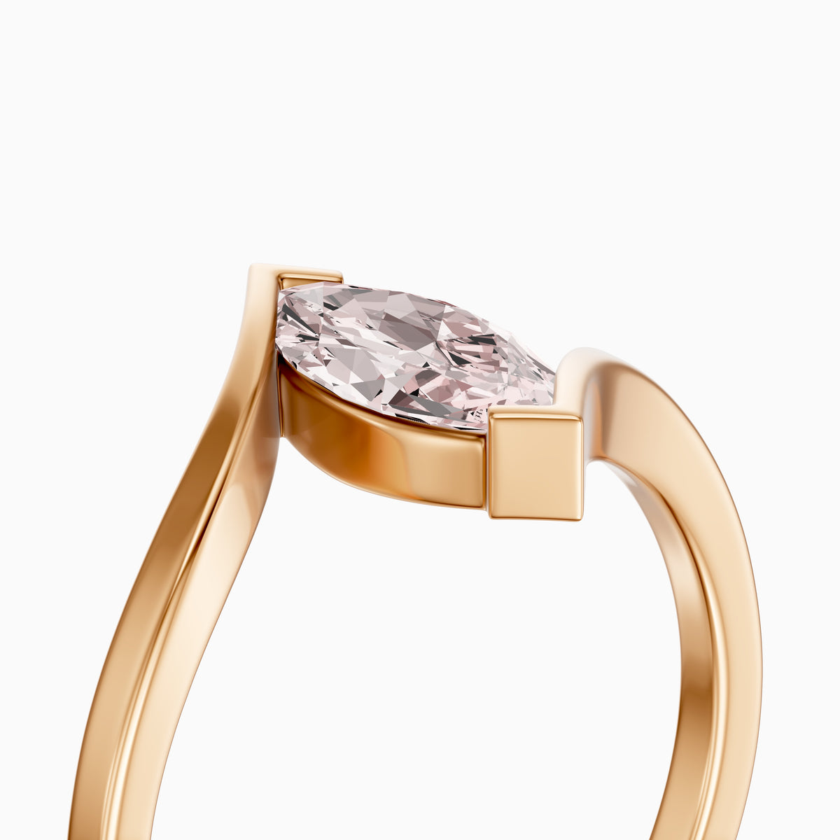 Cia Marquise Cut Solitaire Bypass Shank Pink Lab Grown Diamond Ring