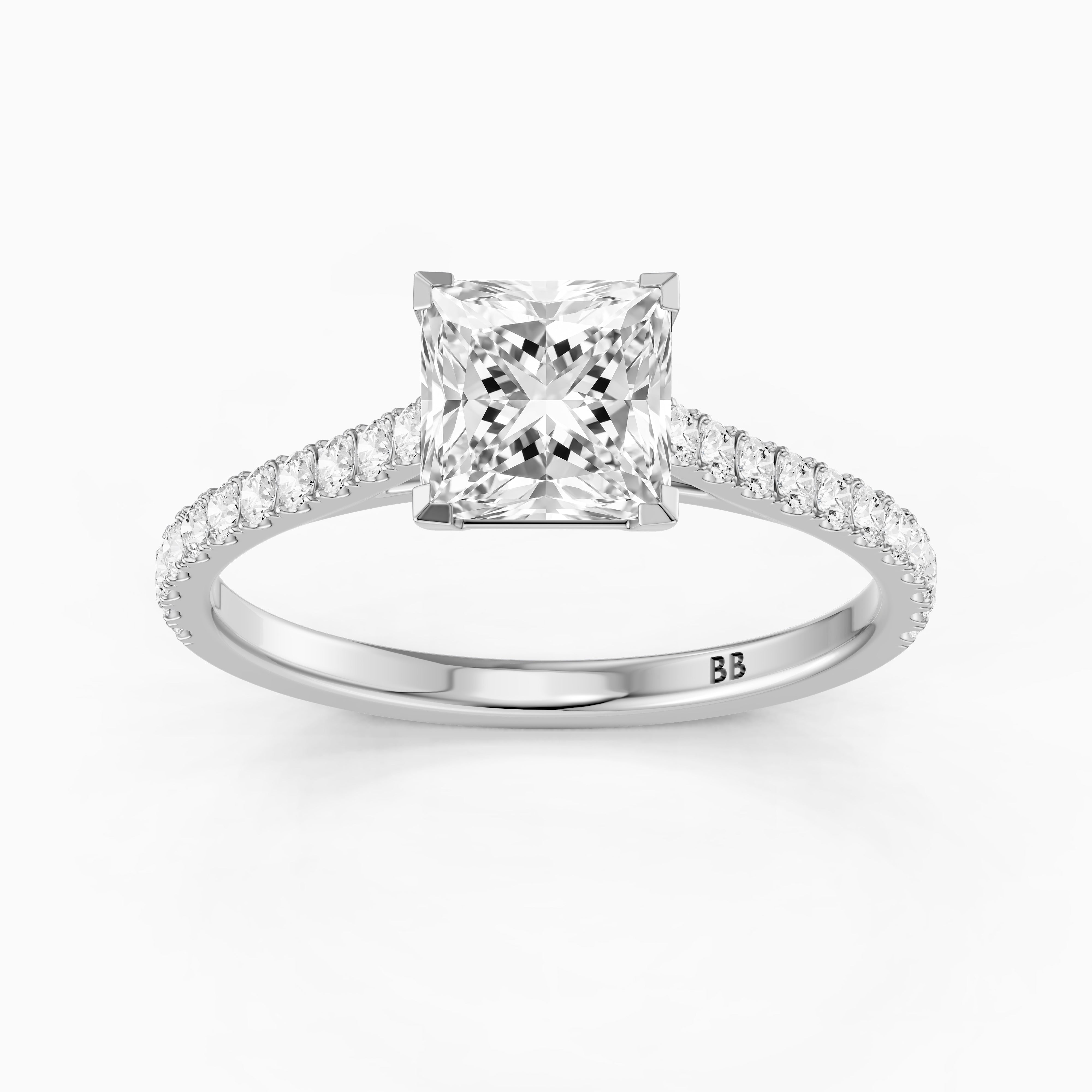 Jennie 4 Prong Princess Cut Pave Side Stone Lab Grown Diamond Ring
