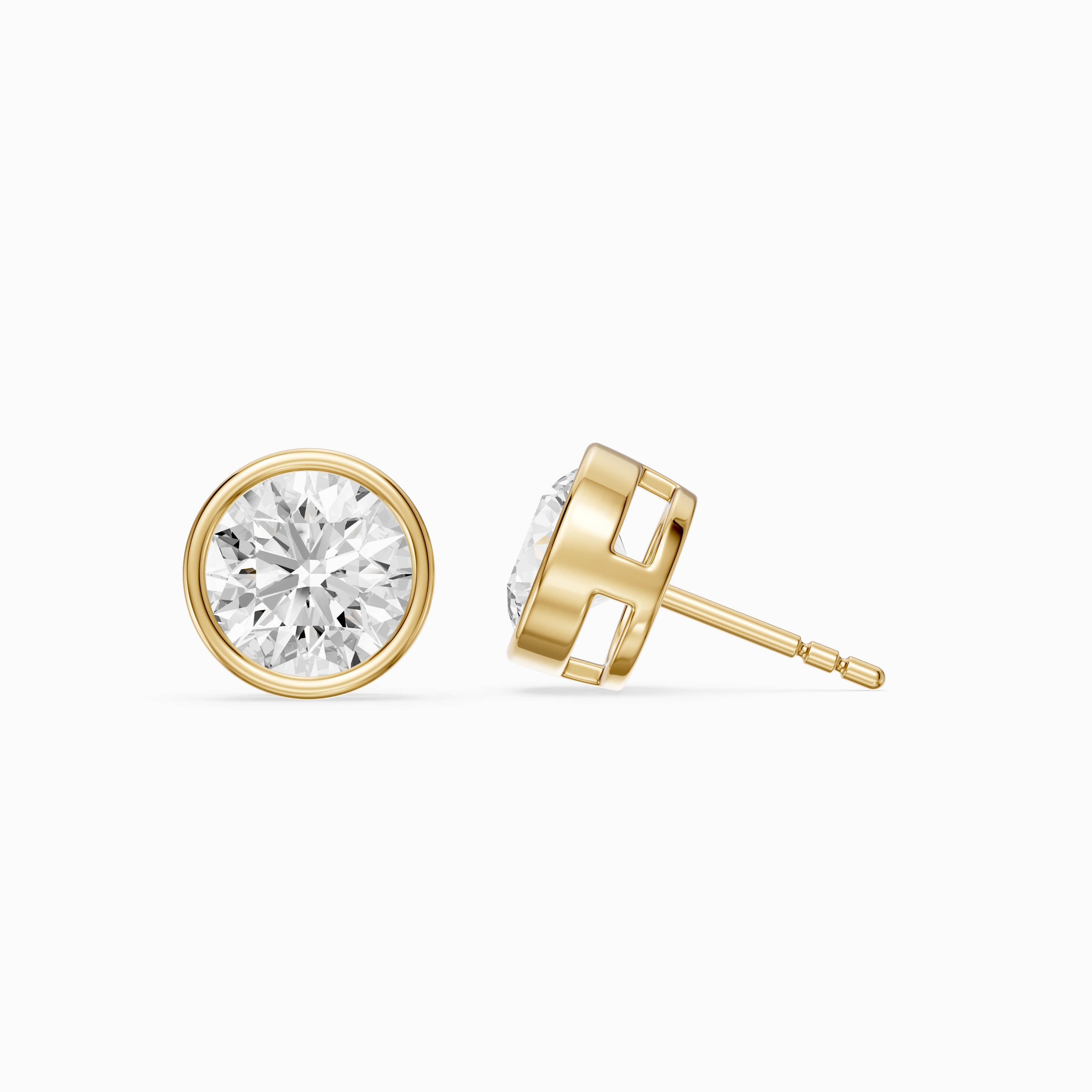 Meliora Round Cut Lab Grown Diamond Solitaire Bezel Stud Earrings