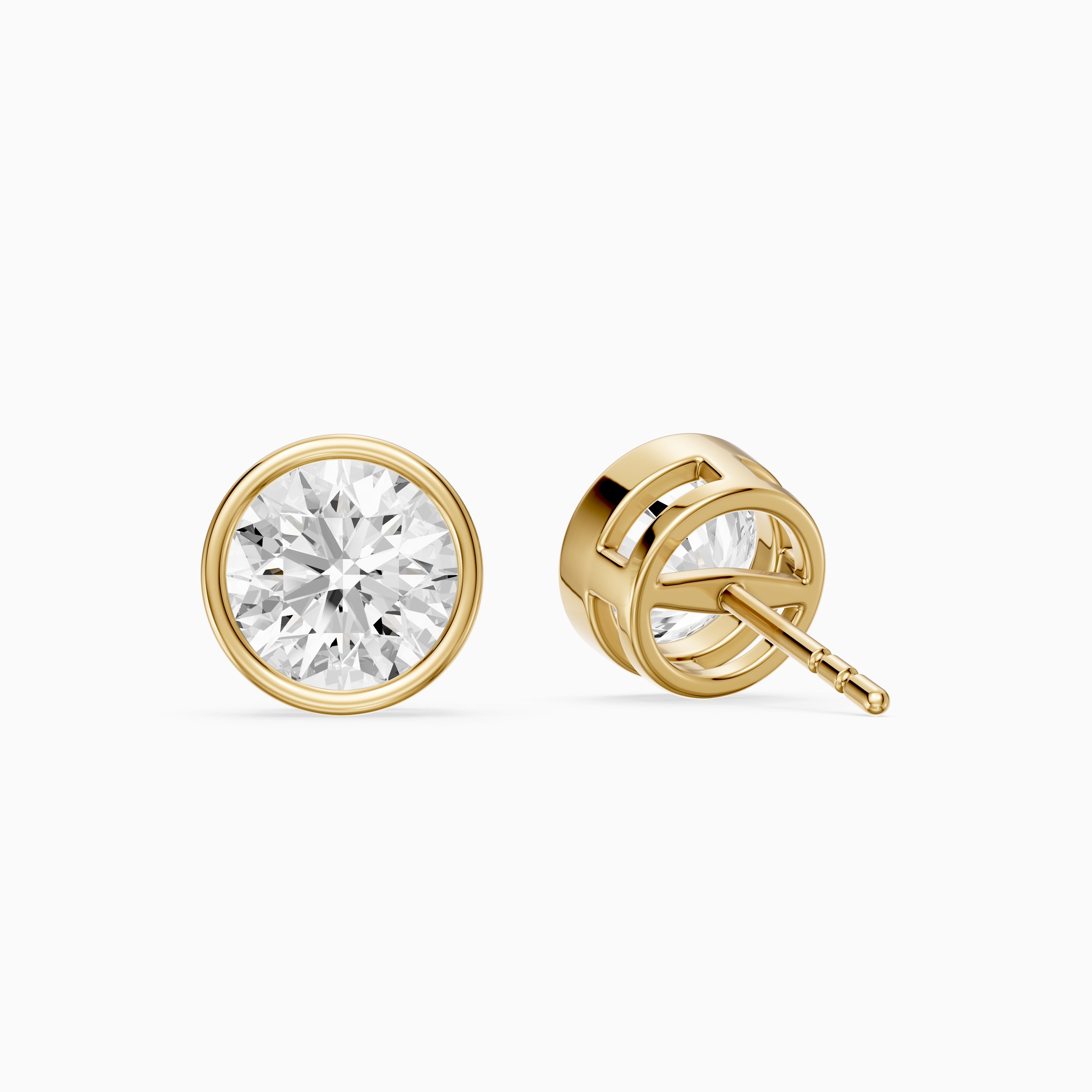 Meliora Round Cut Lab Grown Diamond Solitaire Bezel Stud Earrings