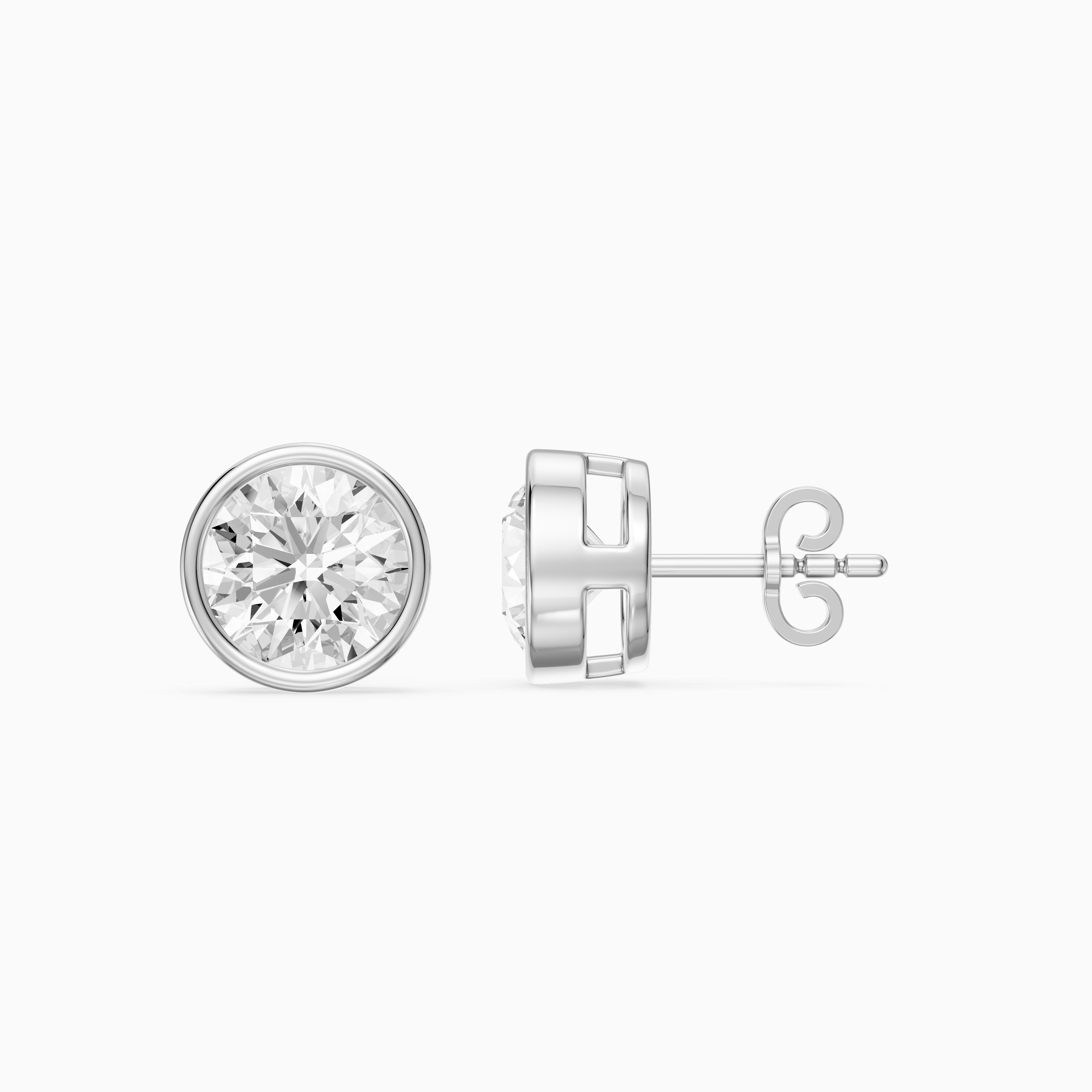 Meliora Round Cut Lab Grown Diamond Solitaire Bezel Stud Earrings