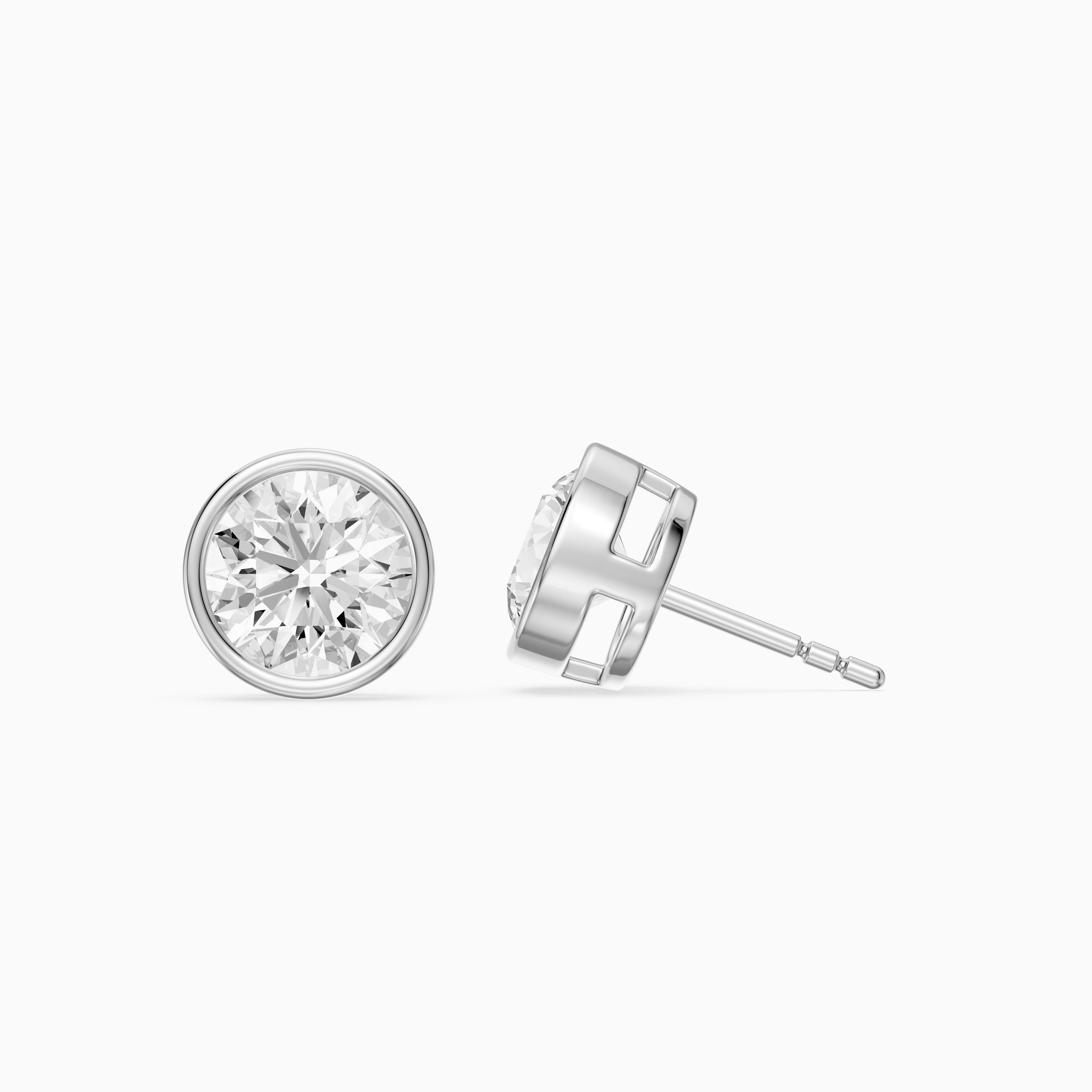 Meliora Round Cut Lab Grown Diamond Solitaire Bezel Stud Earrings