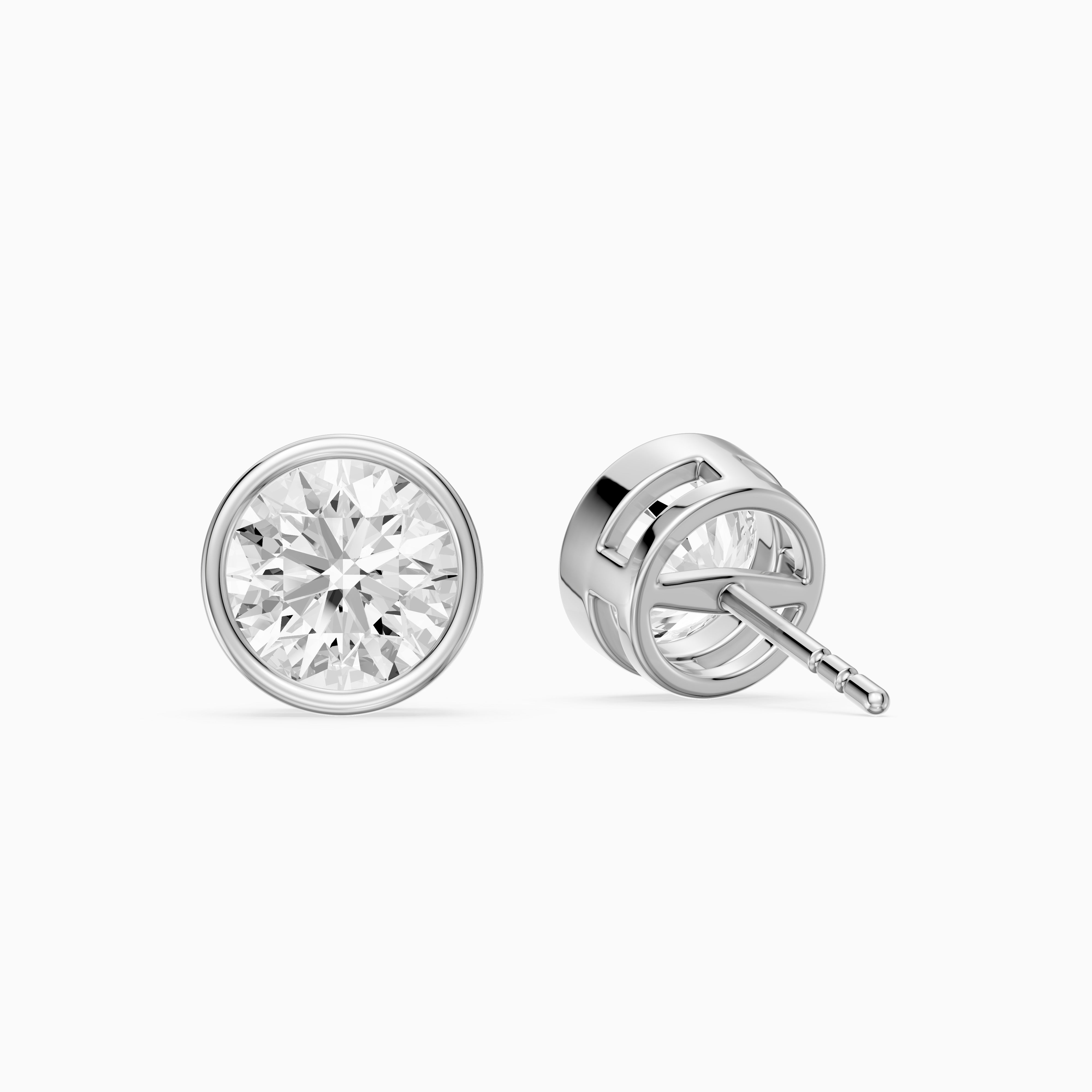 Meliora Round Cut Lab Grown Diamond Solitaire Bezel Stud Earrings