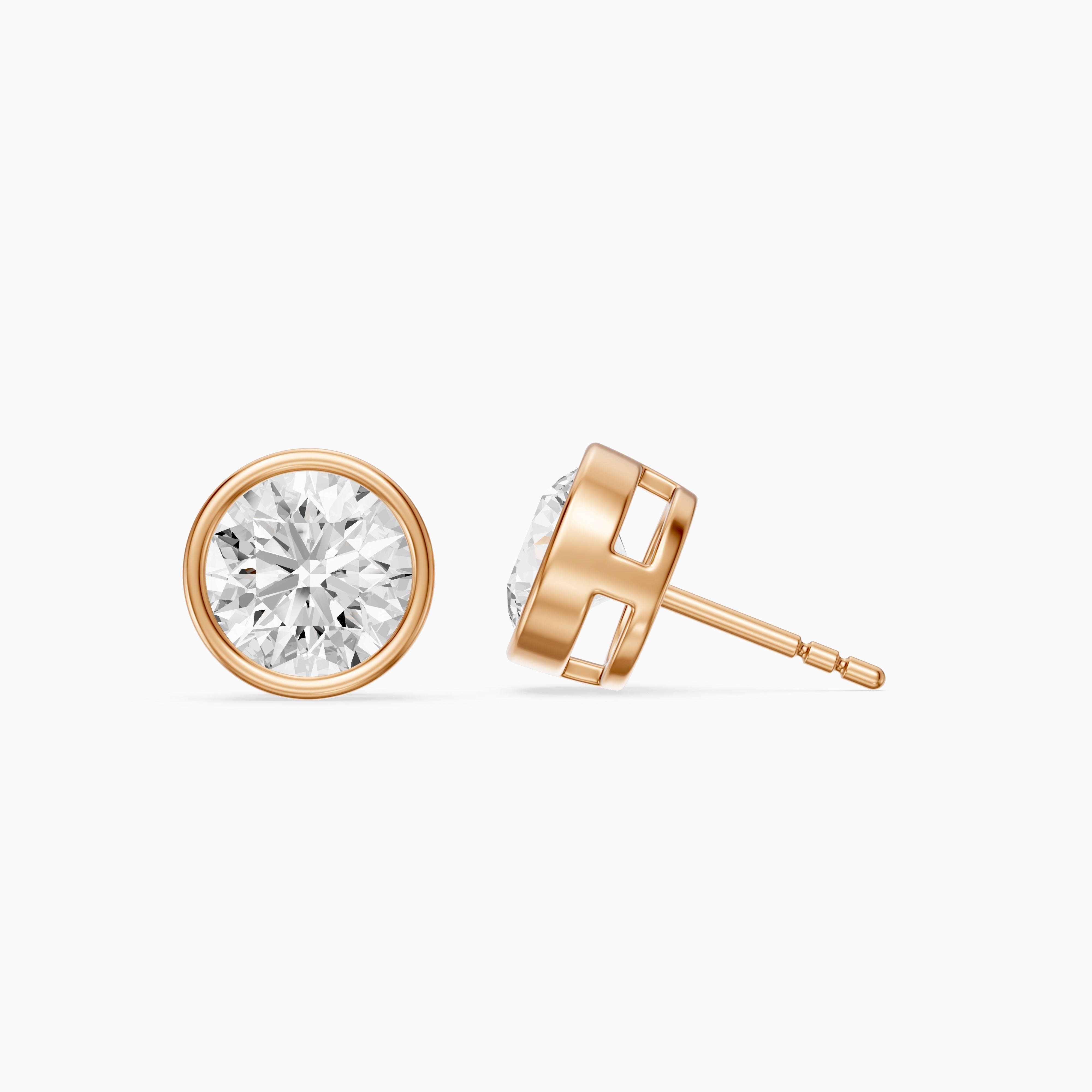 Meliora Round Cut Lab Grown Diamond Solitaire Bezel Stud Earrings