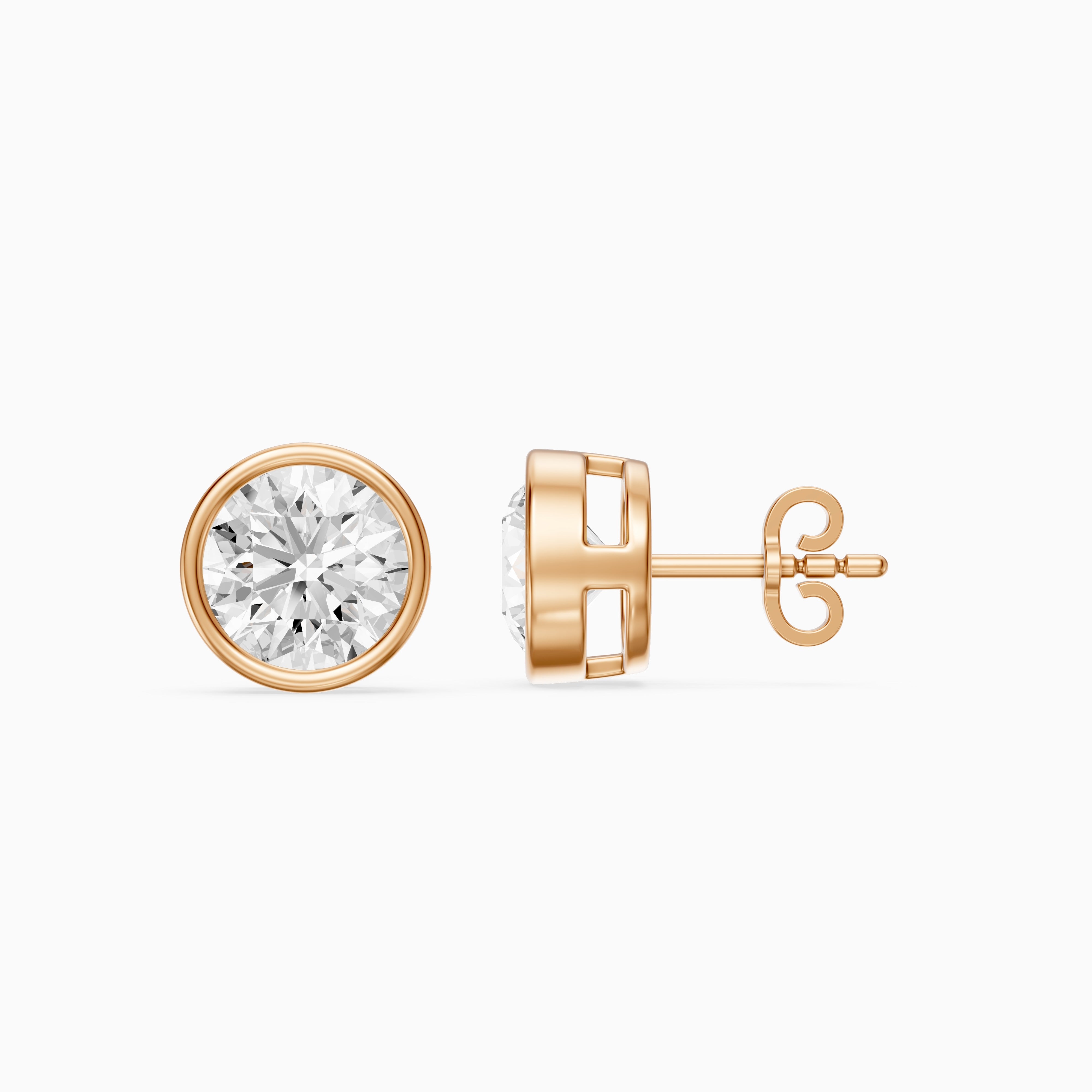 Meliora Round Cut Lab Grown Diamond Solitaire Bezel Stud Earrings