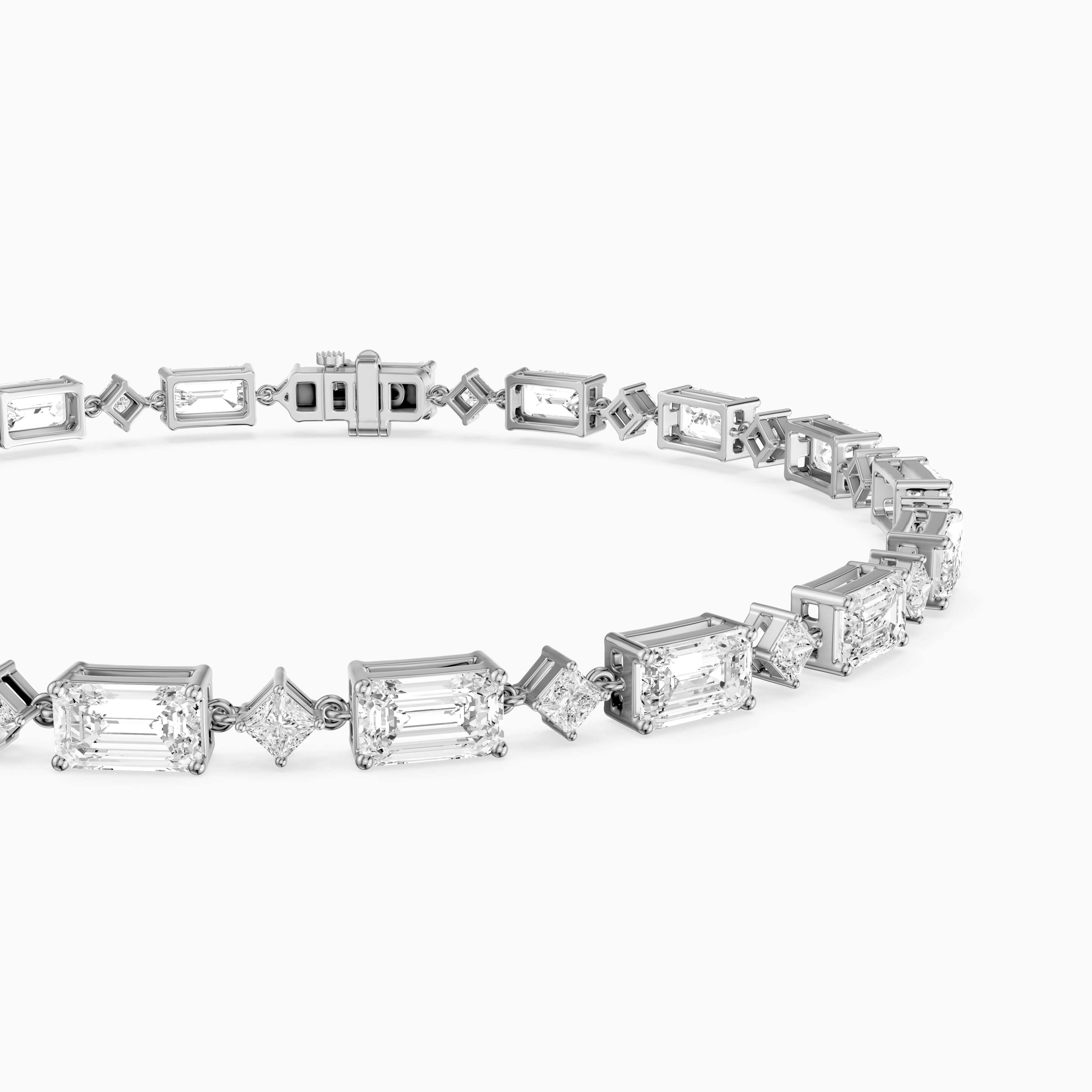 Fiona East West Princess and Emerald Cut Lab Grown Diamond Tennis Bracelet