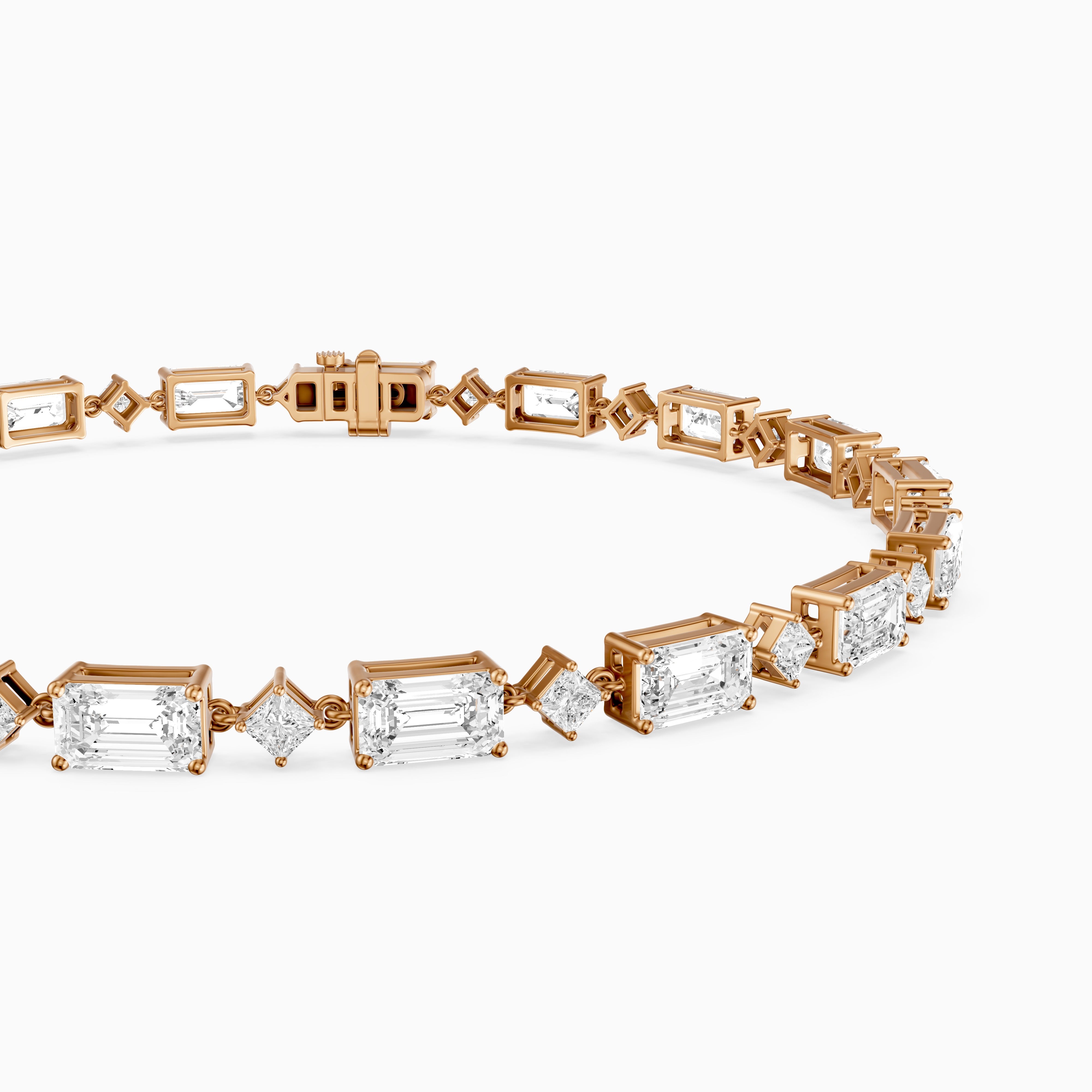 Fiona East West Princess and Emerald Cut Lab Grown Diamond Tennis Bracelet