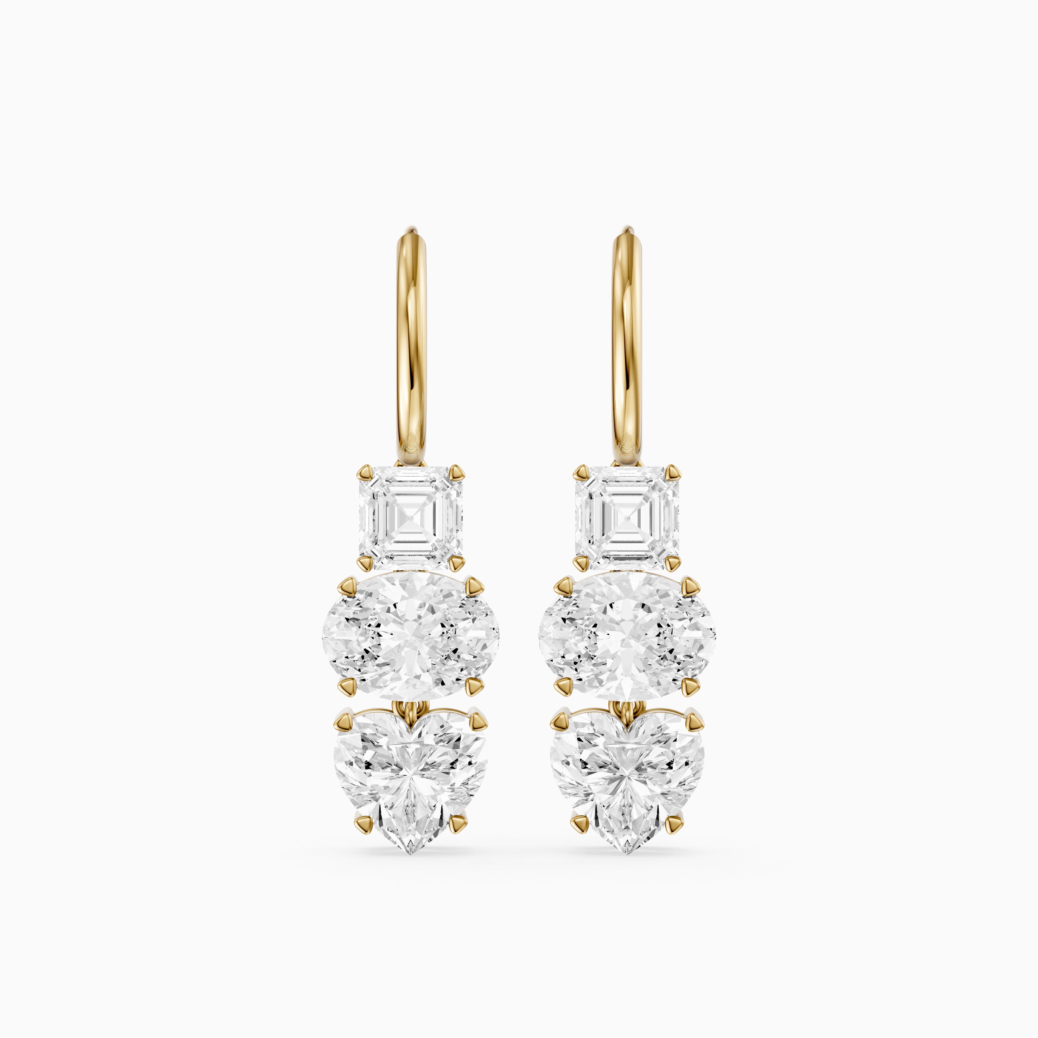 Kenna Asscher, Oval, and Heart Lab Grown Diamond Huggie Drop Earrings
