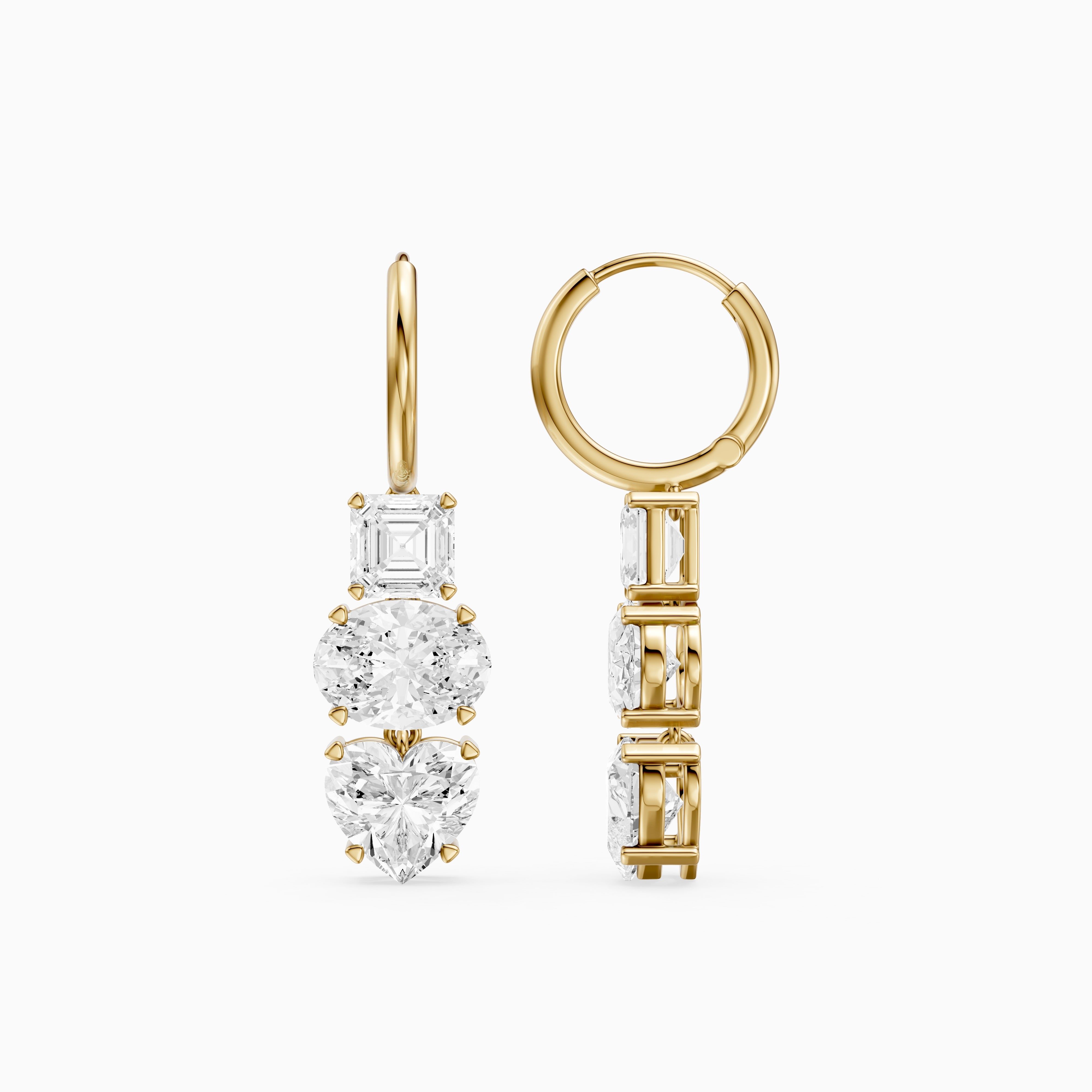 Kenna Asscher, Oval, and Heart Lab Grown Diamond Huggie Drop Earrings