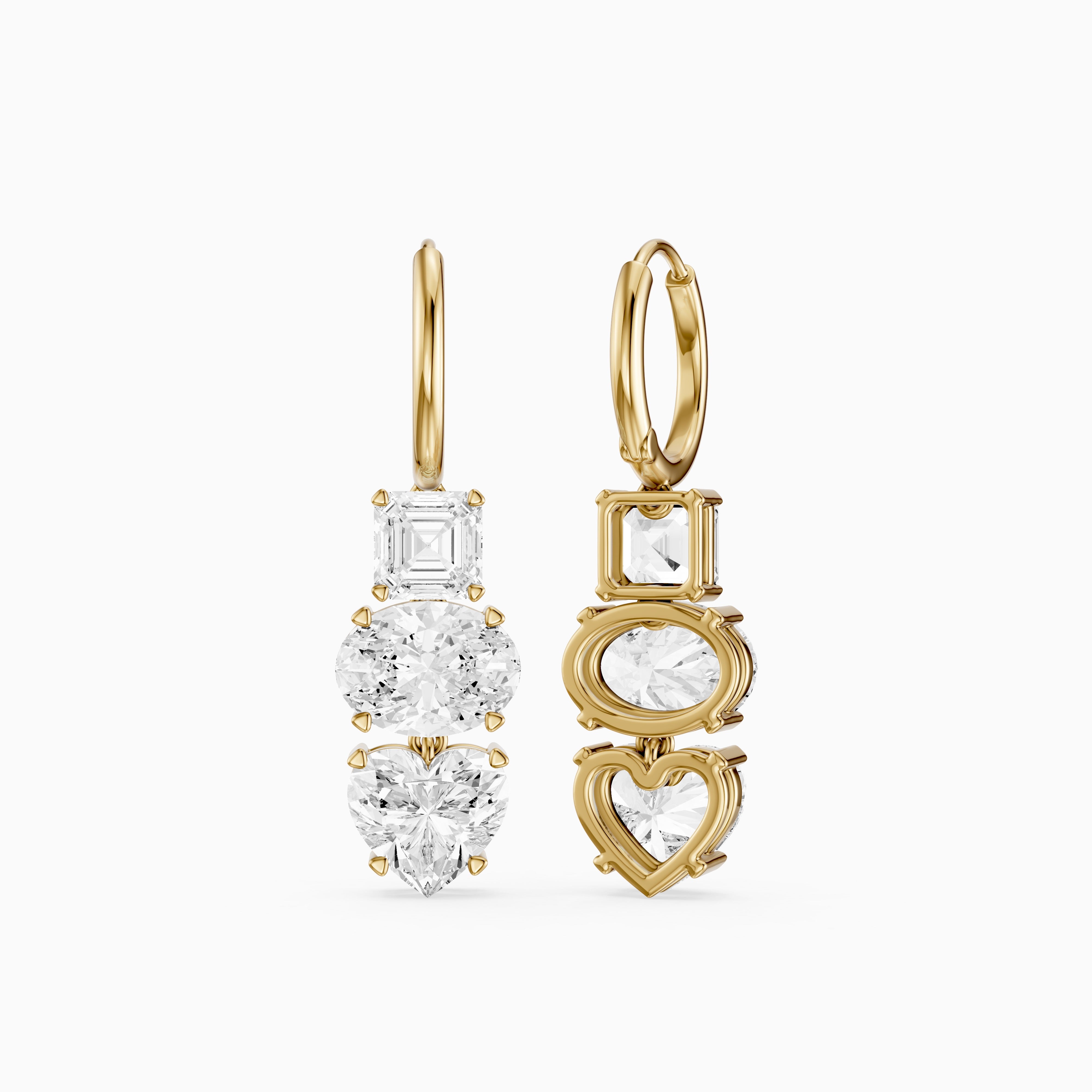 Kenna Asscher, Oval, and Heart Lab Grown Diamond Huggie Drop Earrings