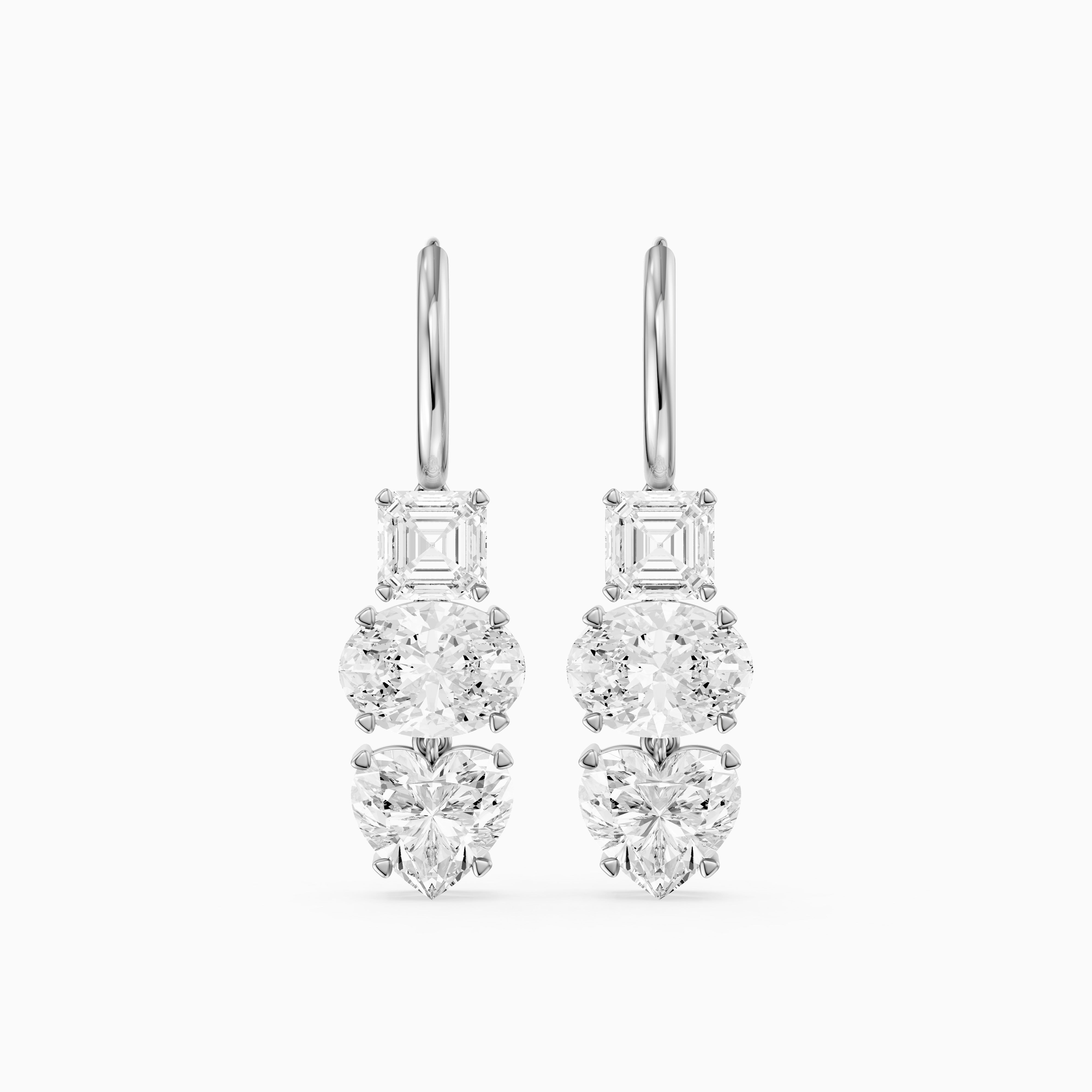 Kenna Asscher, Oval, and Heart Lab Grown Diamond Huggie Drop Earrings