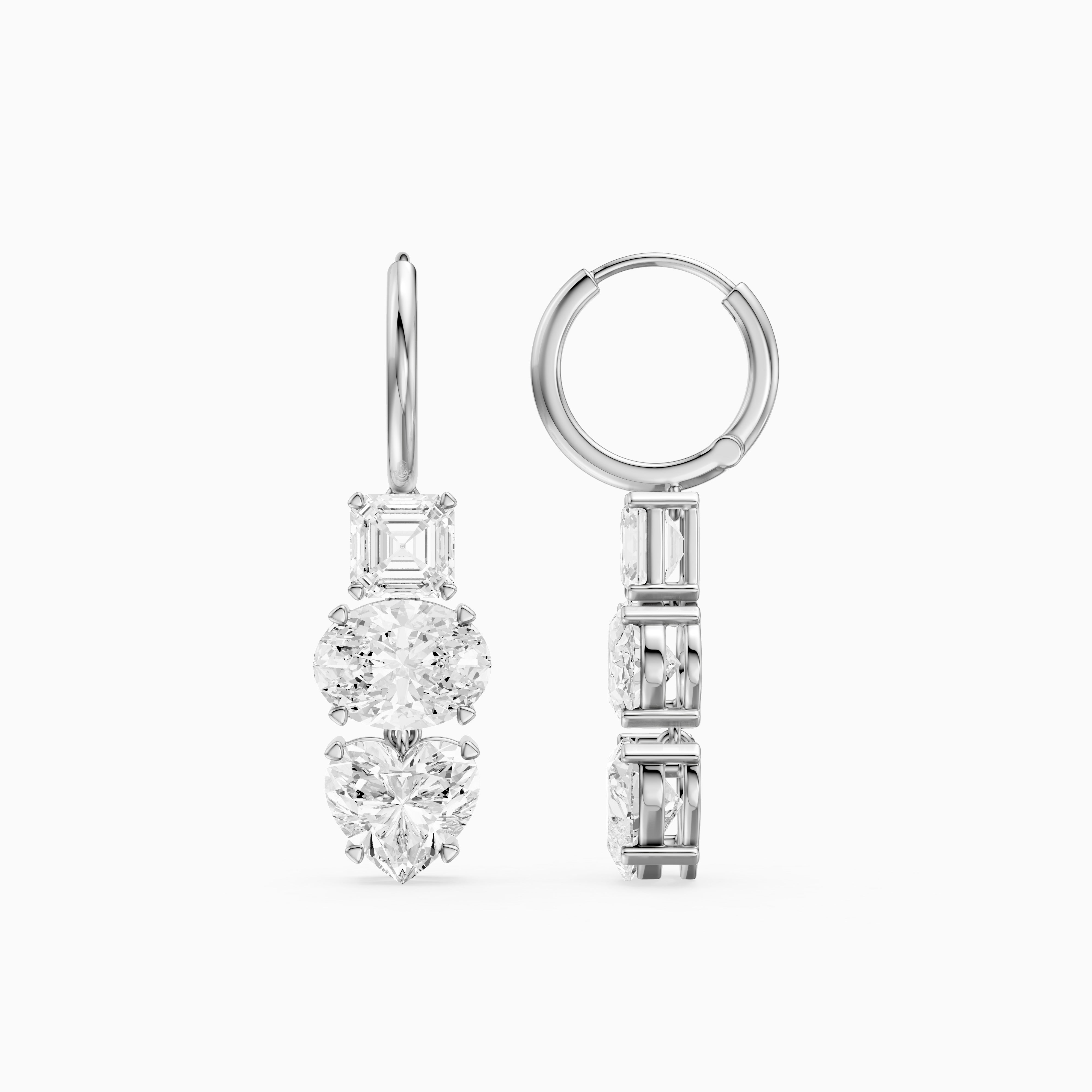 Kenna Asscher, Oval, and Heart Lab Grown Diamond Huggie Drop Earrings