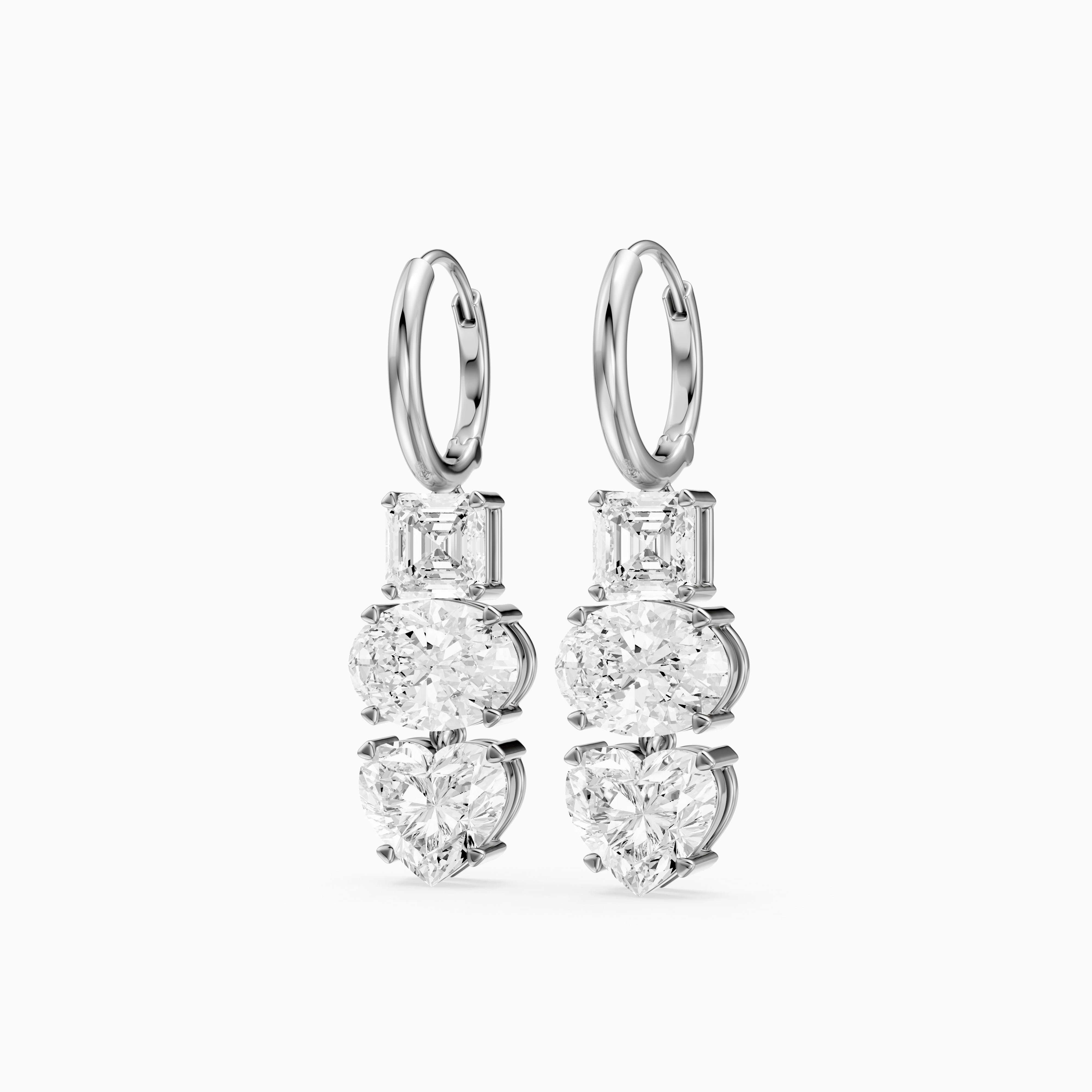 Kenna Asscher, Oval, and Heart Lab Grown Diamond Huggie Drop Earrings