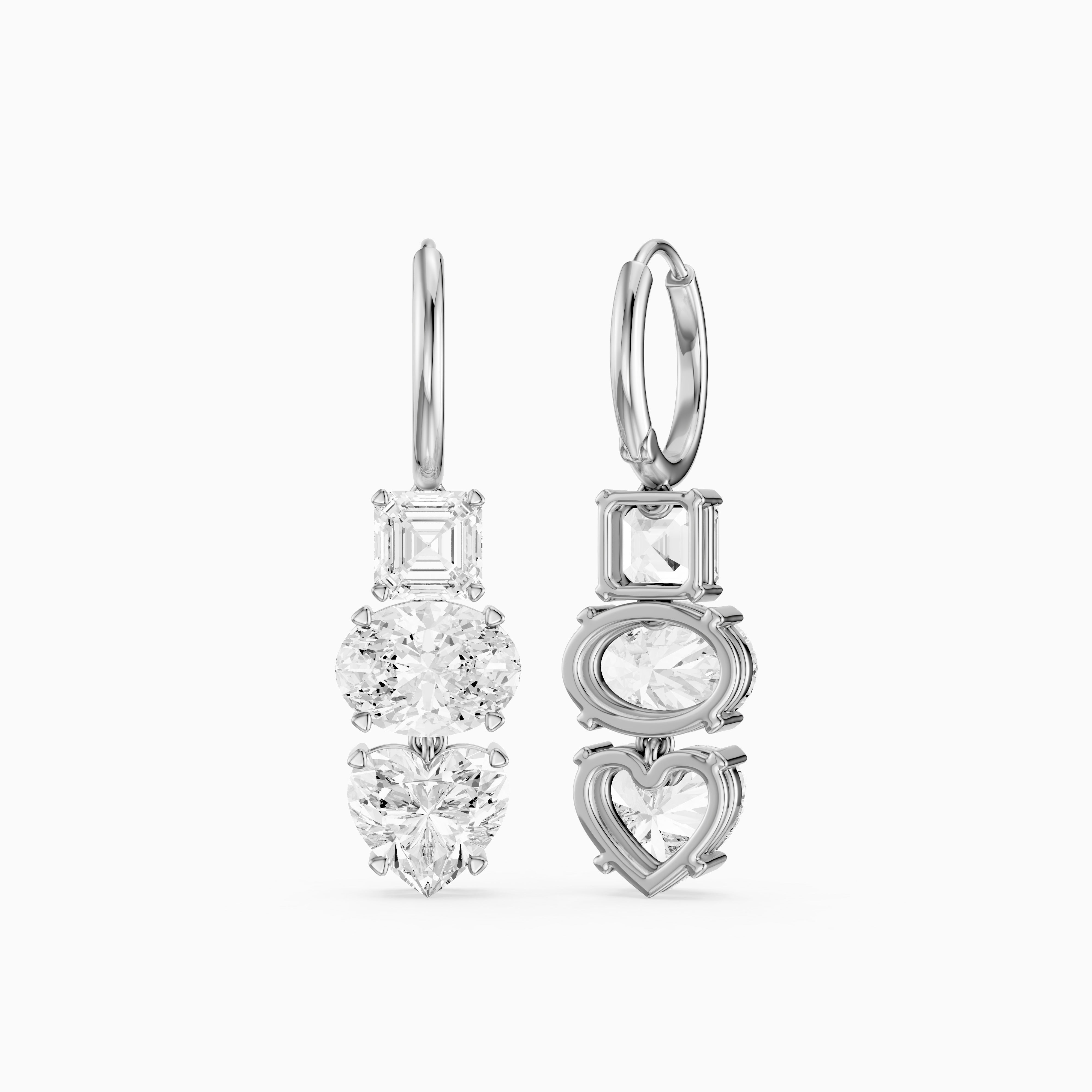 Kenna Asscher, Oval, and Heart Lab Grown Diamond Huggie Drop Earrings