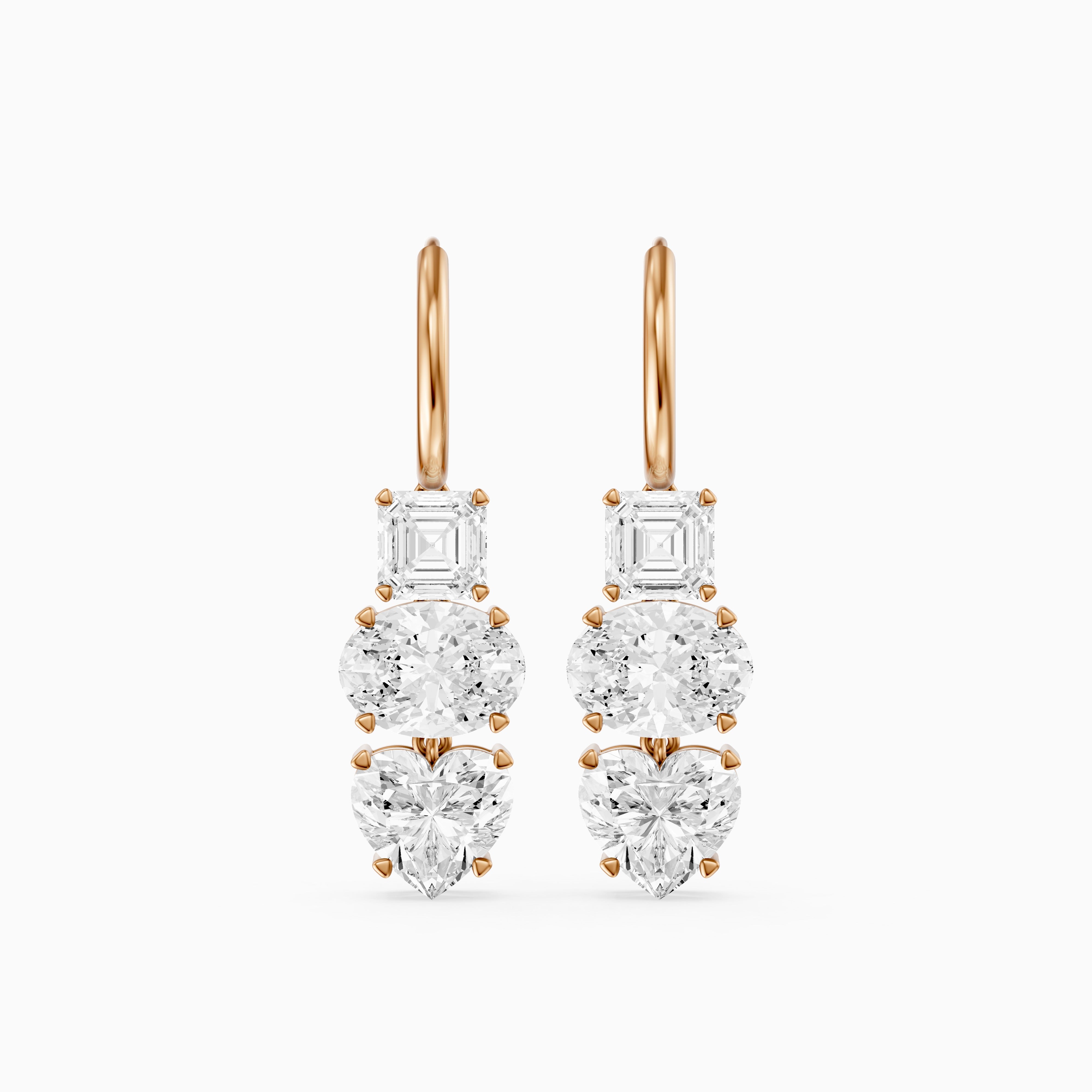 Kenna Asscher, Oval, and Heart Lab Grown Diamond Huggie Drop Earrings
