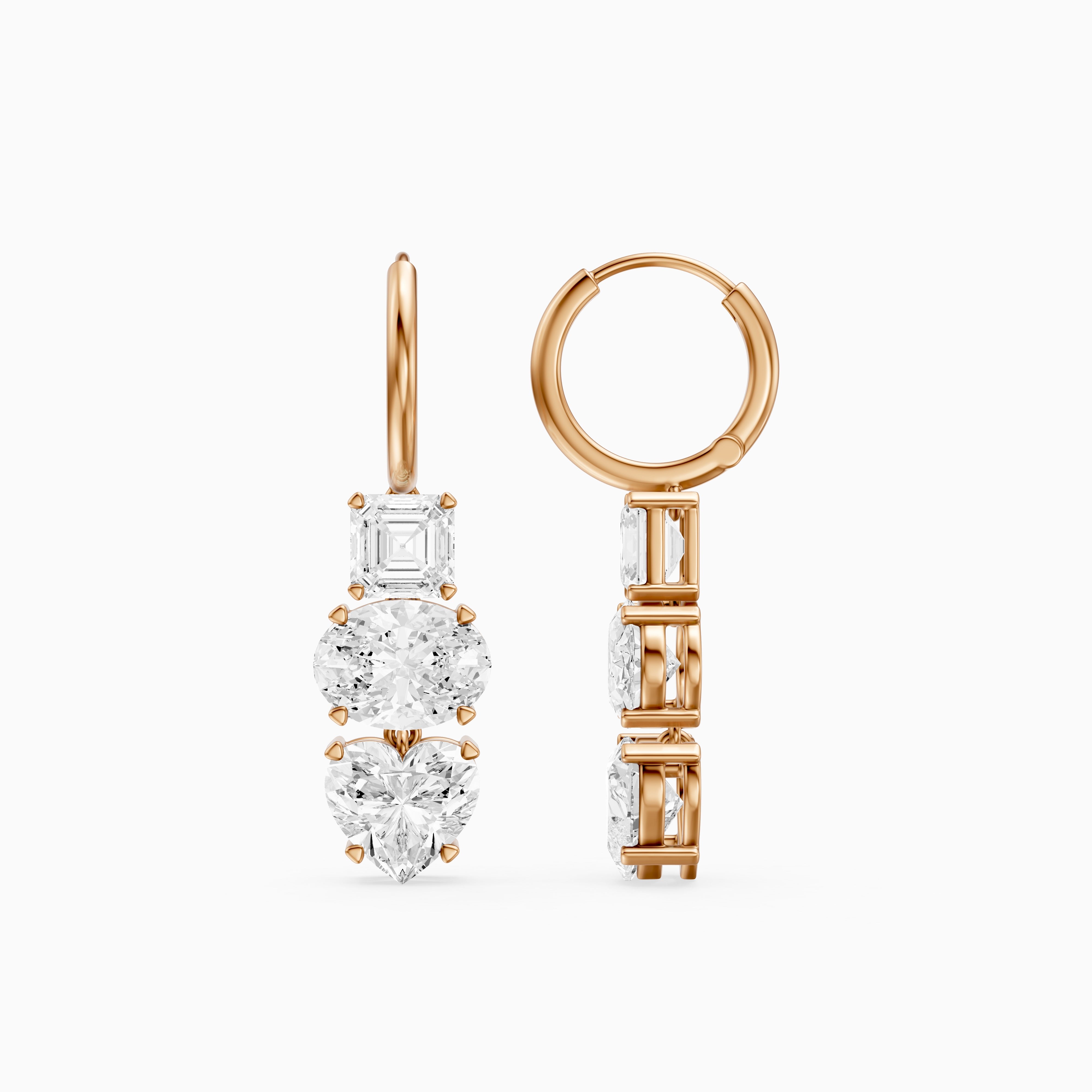 Kenna Asscher, Oval, and Heart Lab Grown Diamond Huggie Drop Earrings