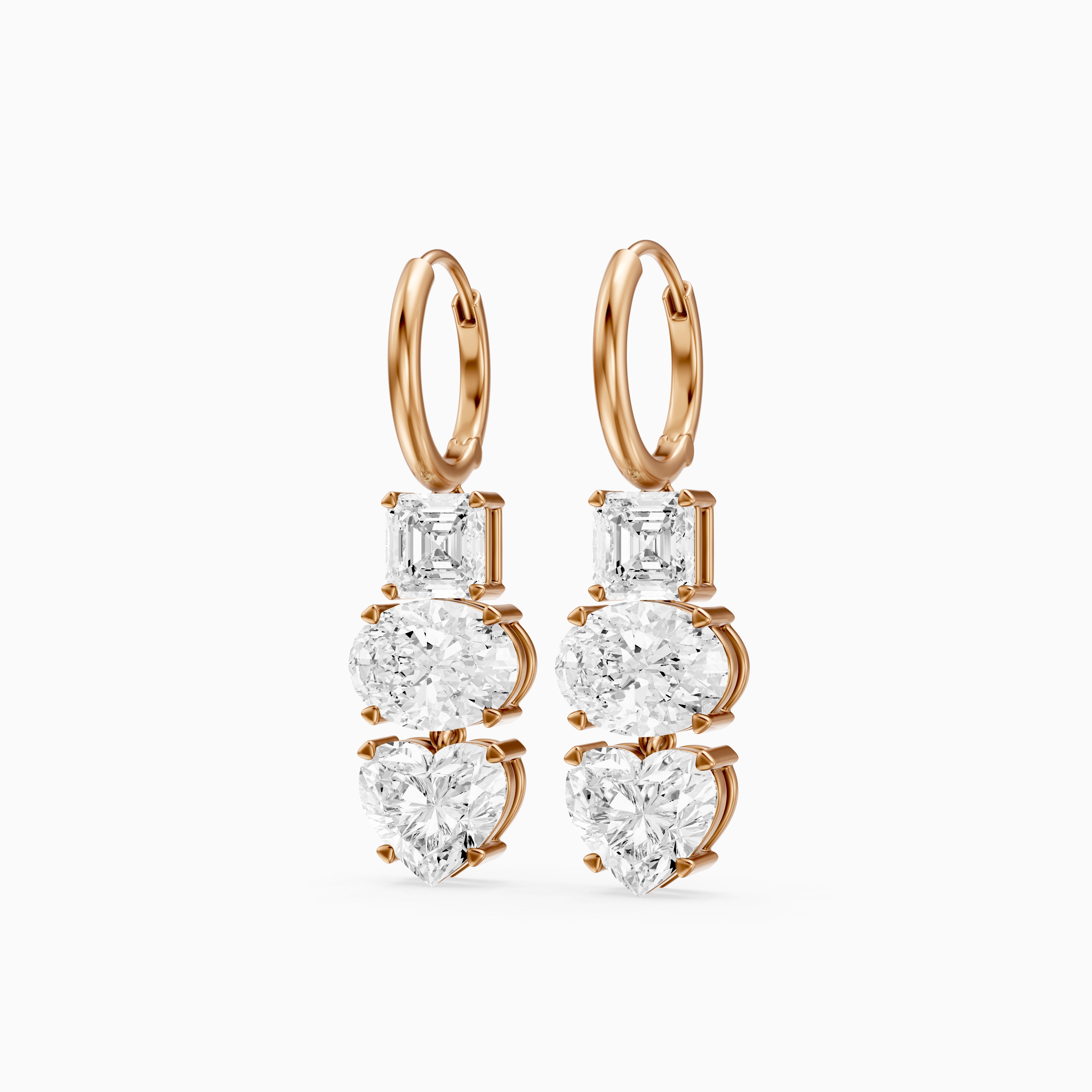 Kenna Asscher, Oval, and Heart Lab Grown Diamond Huggie Drop Earrings