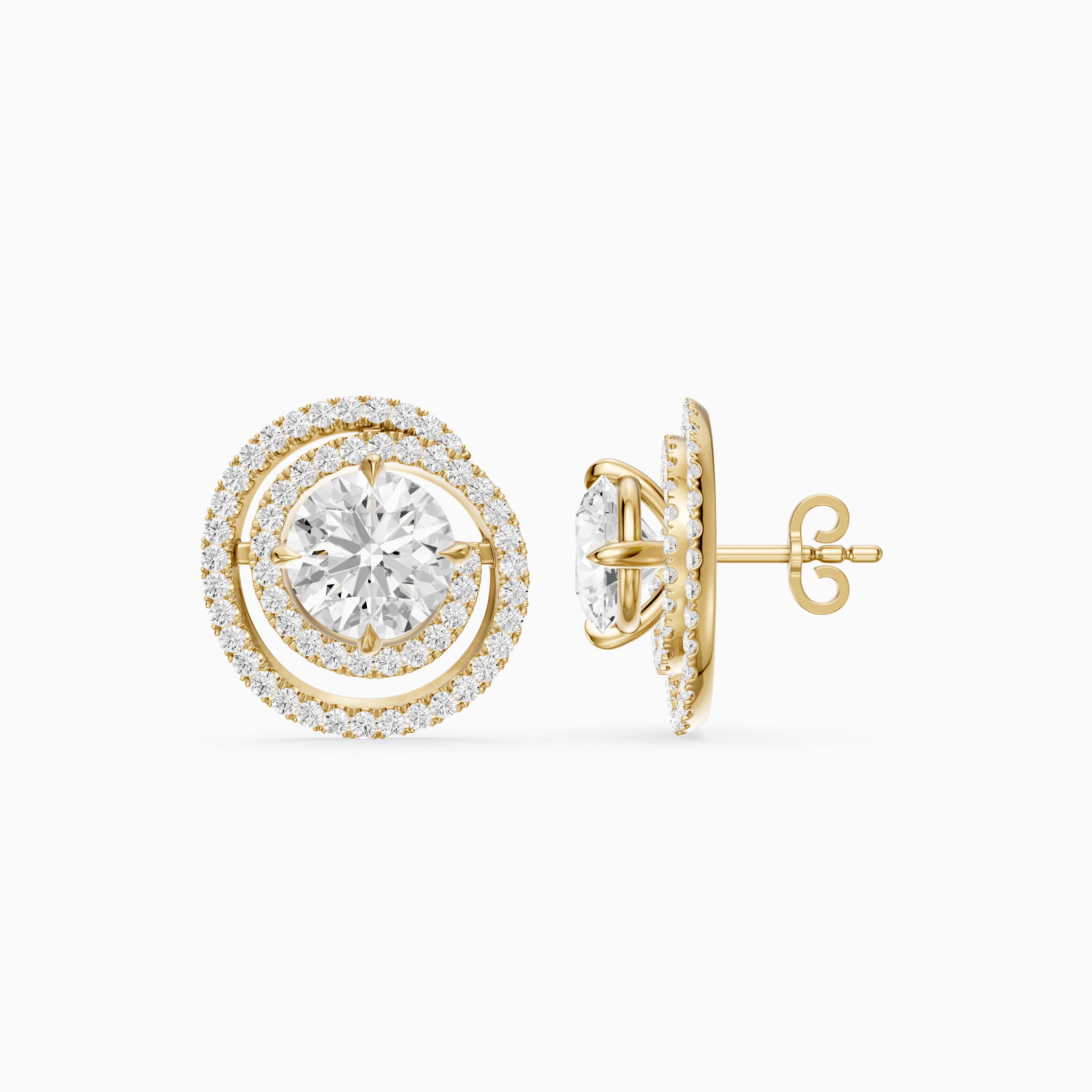 Orietta Round Lab Grown Diamond Spiral Pave Halo Earrings