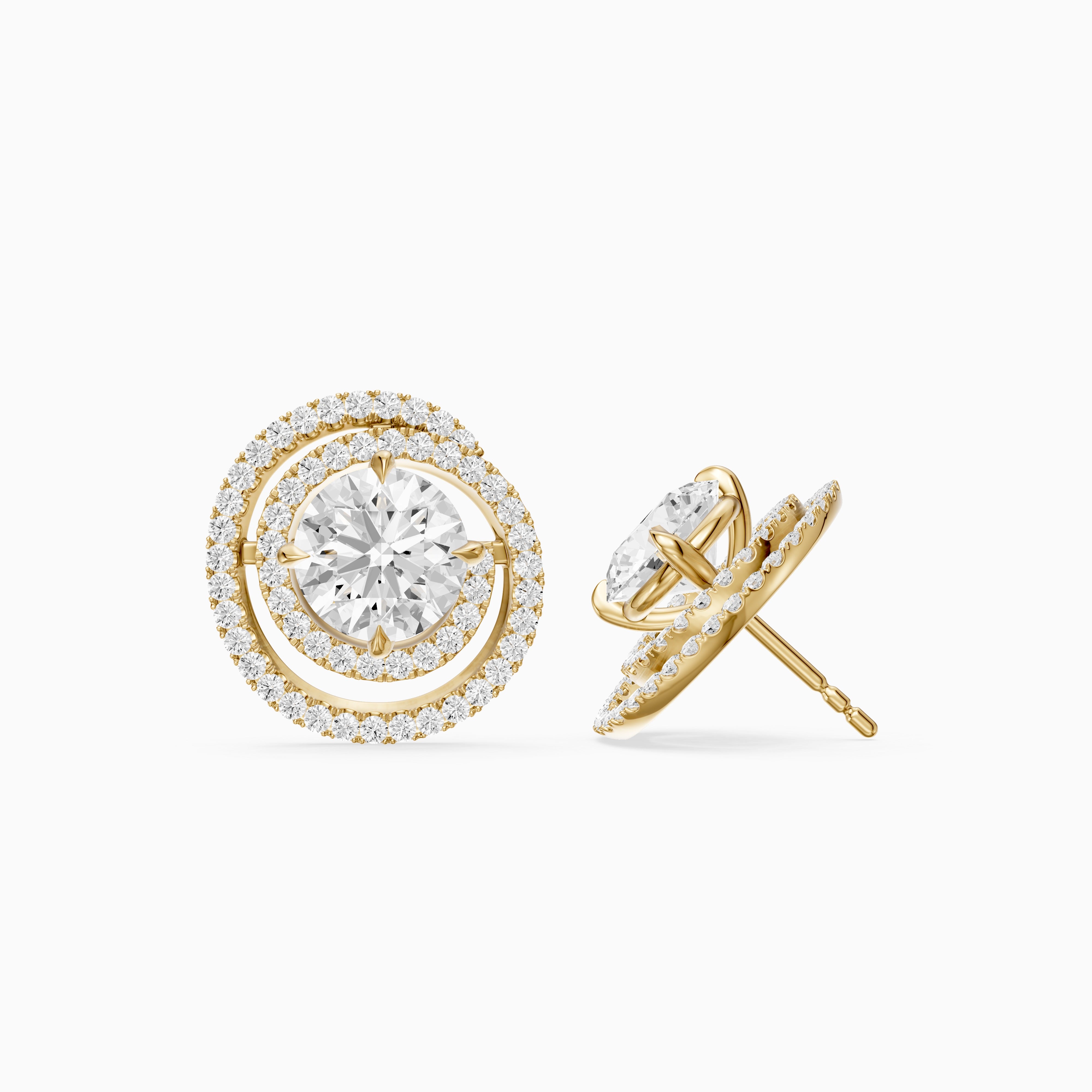 Orietta Round Lab Grown Diamond Spiral Pave Halo Earrings