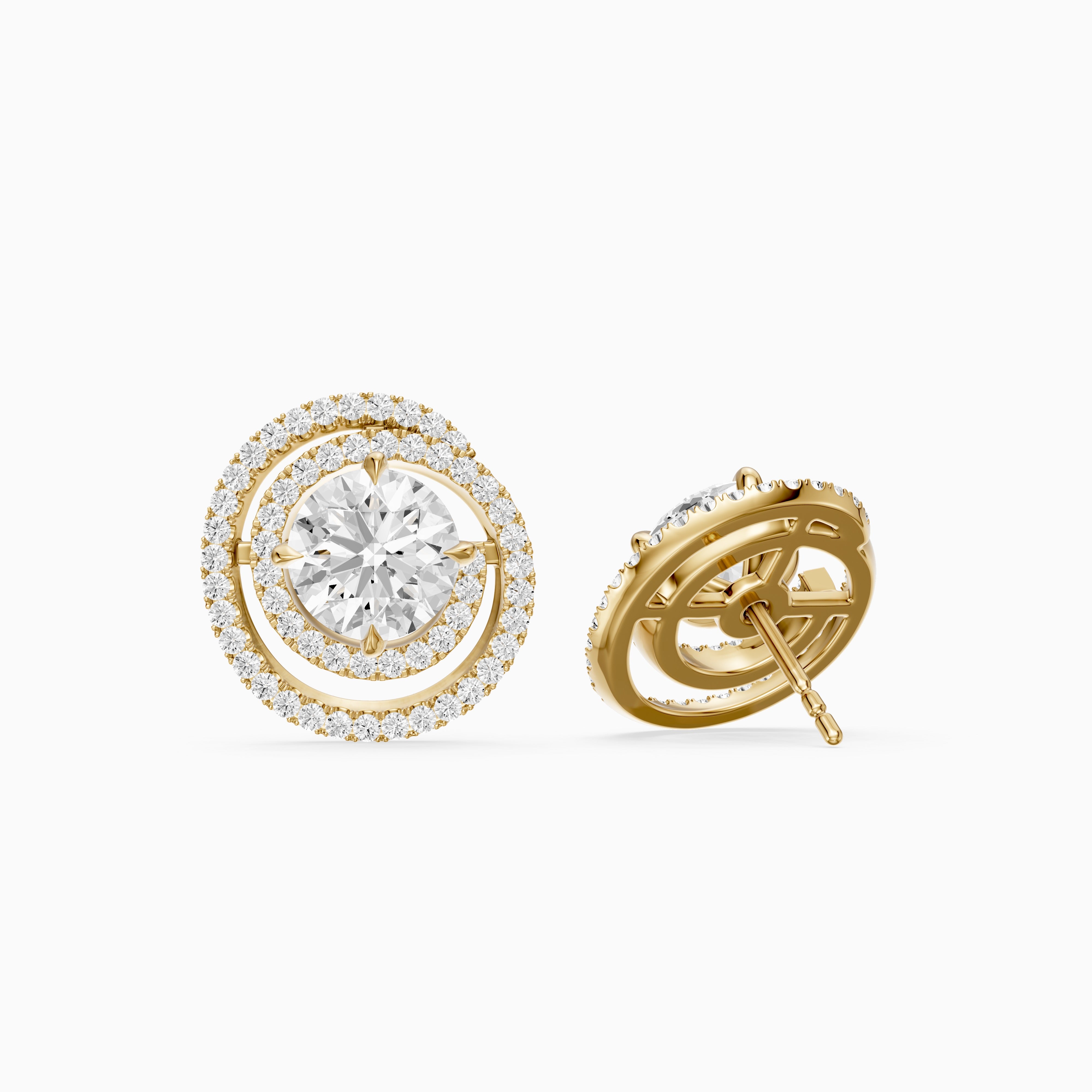 Orietta Round Lab Grown Diamond Spiral Pave Halo Earrings